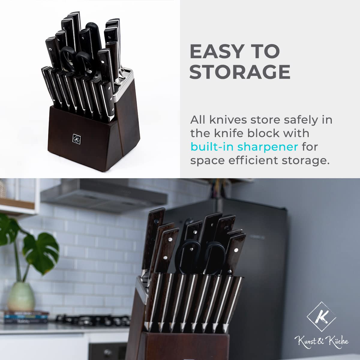 Kunst & Küche Neckar Series 25-Piece Stainless Steel Knife Block Set - Professional Kitchen Knives for Meat Carving, Chopping & Food Prep - Perfect for Home Chefs & Culinary Enthusiasts
