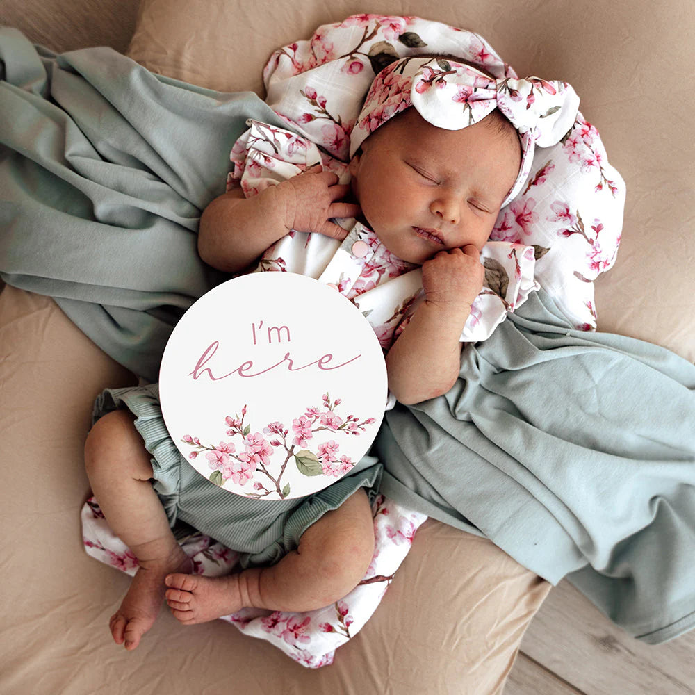 Snuggle Hunny Reversible Milestone Baby Photo Cards - Cherry Blossom & Jewel Tone Design for Newborn Photography, Baby Shower Gifts and First Year Memories