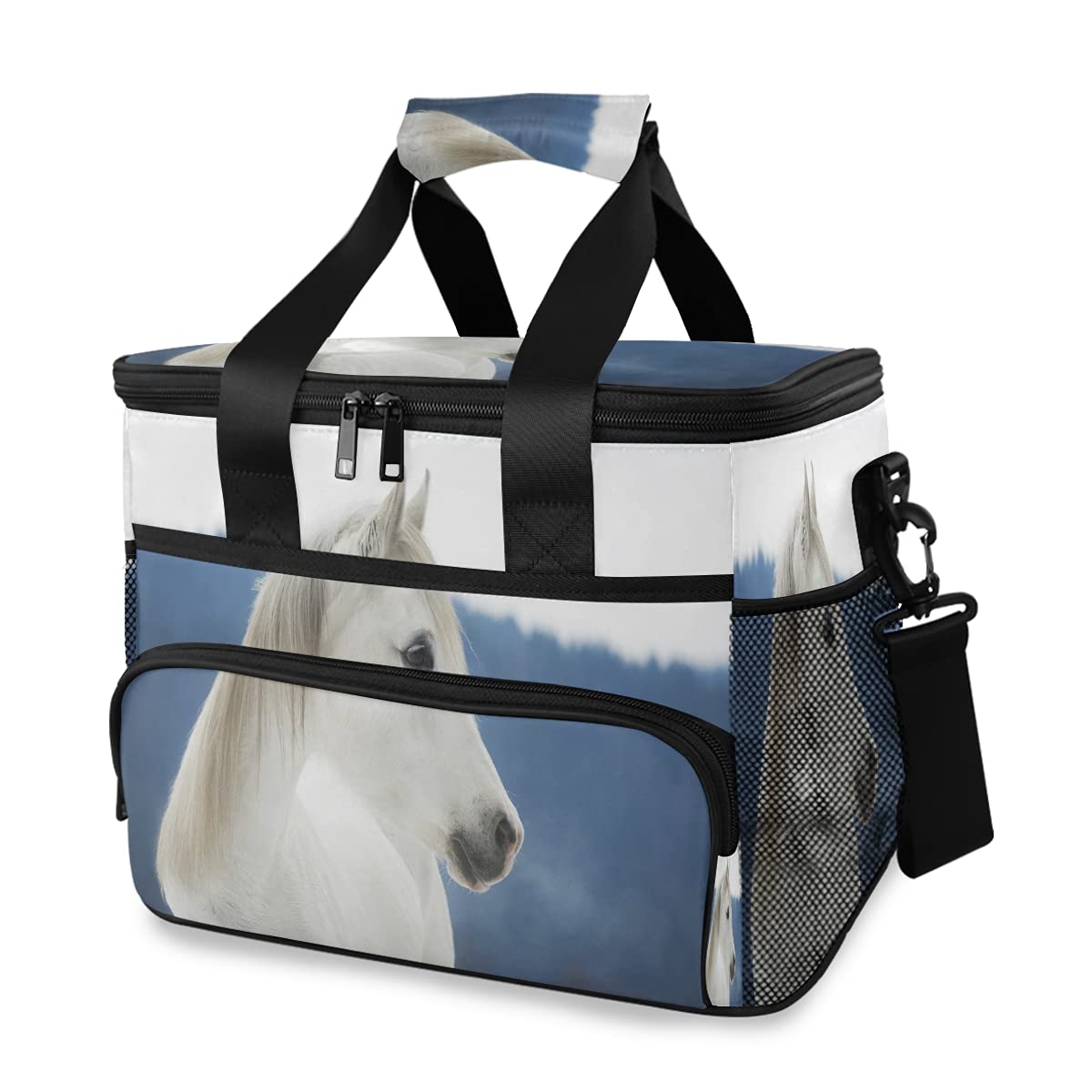 Large Insulated Cooler Bag for Camping, Picnic, Beach & Travel - Waterproof, Leakproof & Reusable Lunch Tote with White Horse Design | Perfect for Outdoor Adventures, Work Lunches & Family Outings
