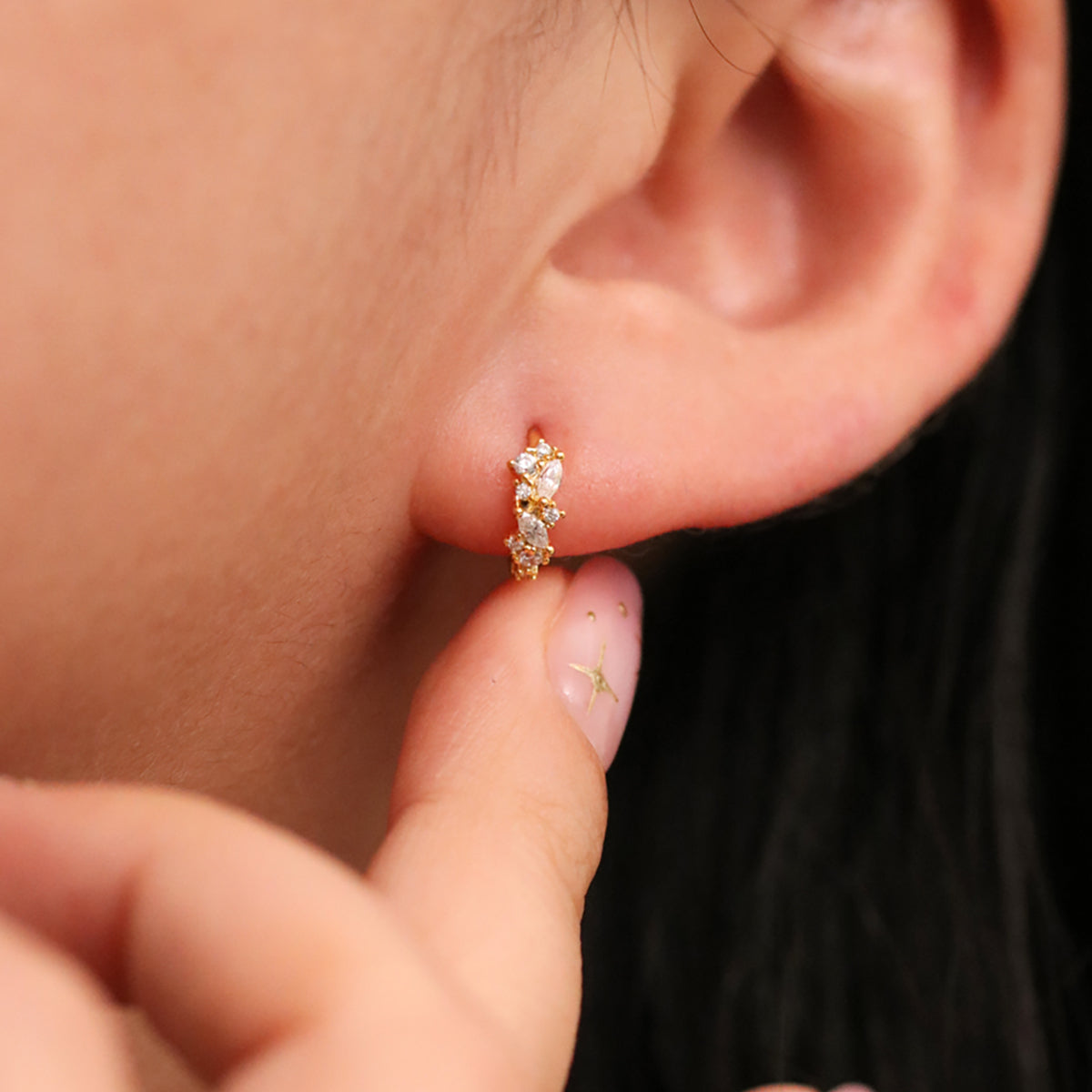 Cubic Cluster Huggie Earrings for Women – Minimalist Gold Hoop Earrings for Everyday Wear | Perfect for Work, Date Night & Gifting