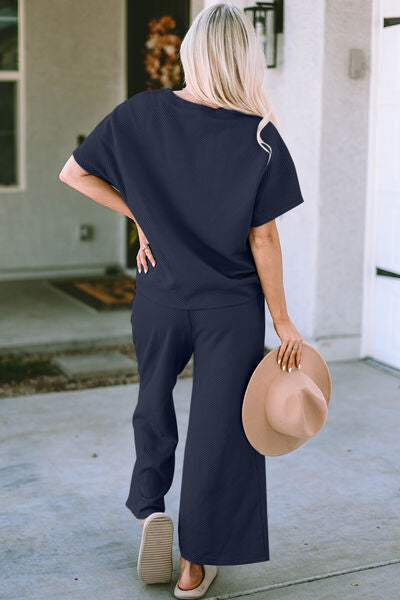 Soft & Breathable Texture Short Sleeve Top and Pants Set for Women - Casual Summer Outfit for Beach, Vacation & Everyday Wear