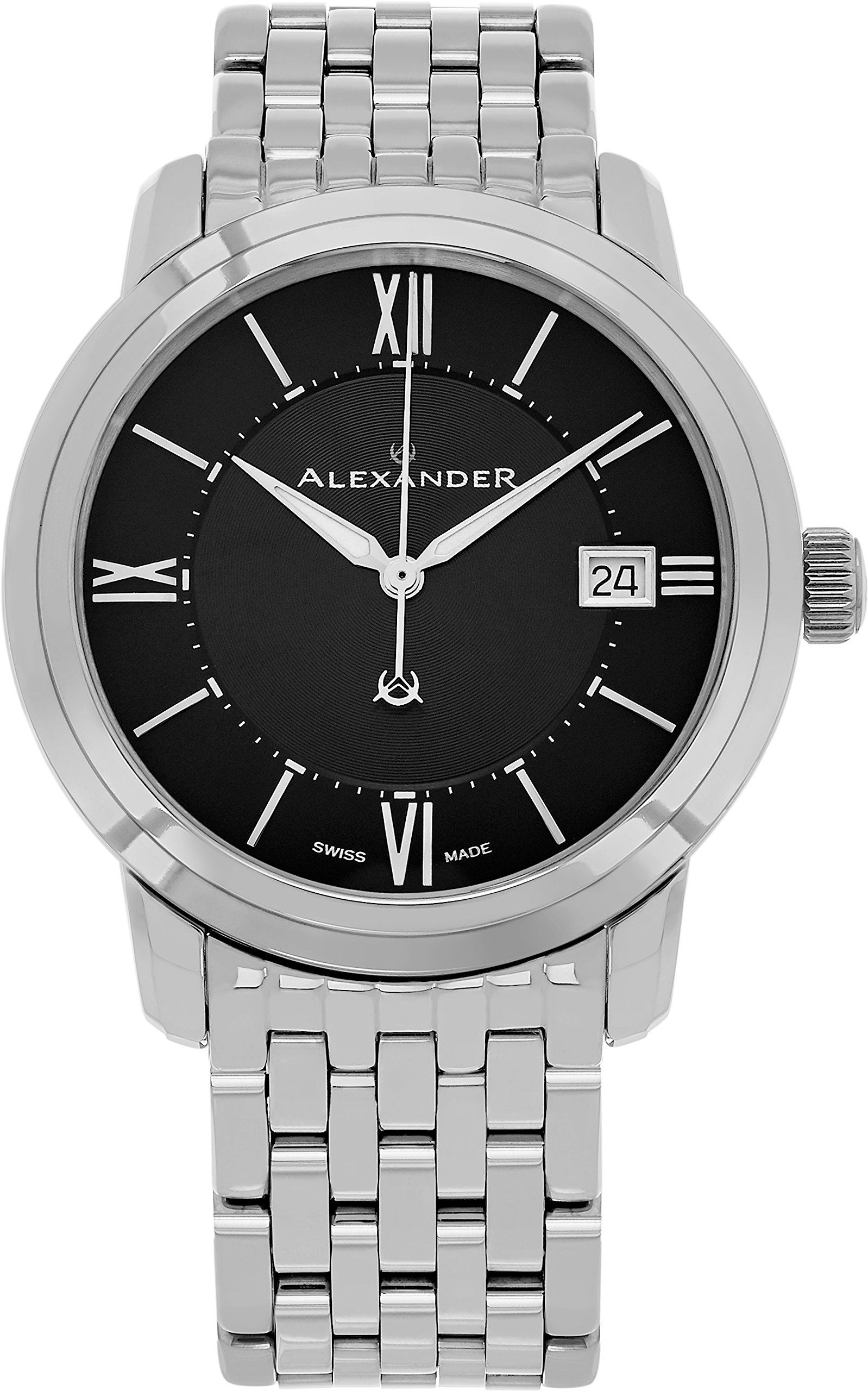 Alexander Heroic Macedon Men's Dress Watch - 40mm Stainless Steel Analog Watch with Black Dial, Date Window & Sapphire Crystal - Swiss Made Quartz Watch for Business, Formal Events & Gifts (Model A111B-03)