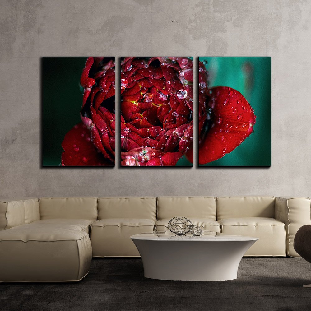 Wall26 - 3 Piece Canvas Wall Art Set - Stunning Red Flower with Raindrops Painting - Modern Framed Home Decor for Living Room, Bedroom & Office - Ready to Hang 16
