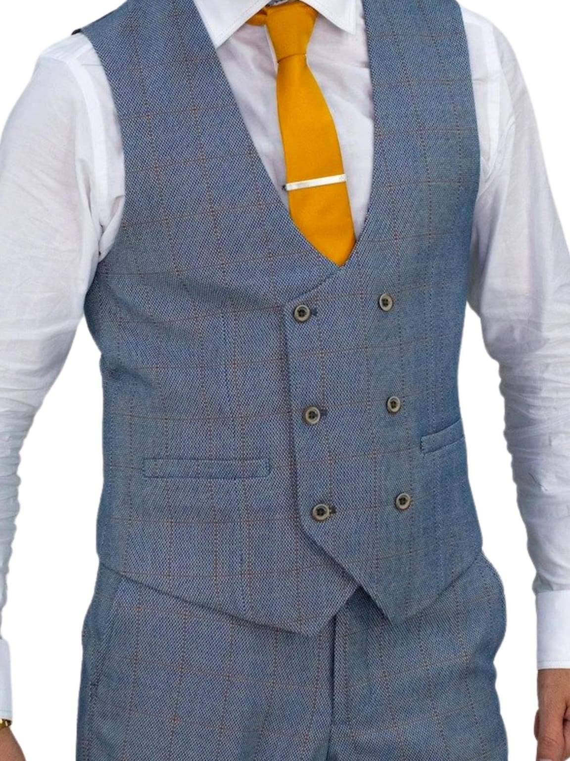 Cavani Delray Duckegg Tweed Double Breasted Waistcoat for Men - Elegant Formal Vest for Weddings, Business & Special Occasions