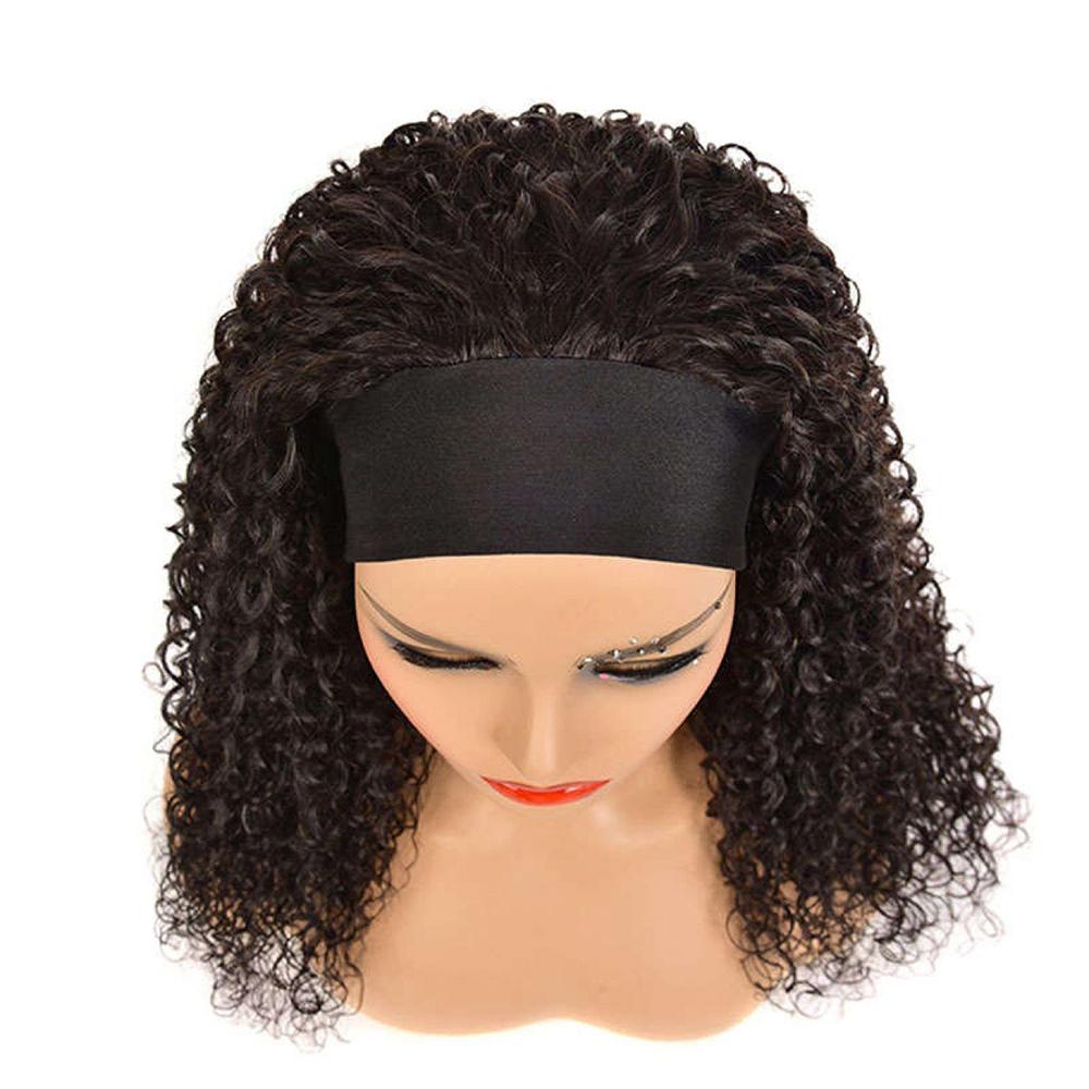 Italy Curly Glueless Headband Wig - Natural Black 180% Density Human Hair for Women | Perfect for Daily Wear, Parties & Cosplay