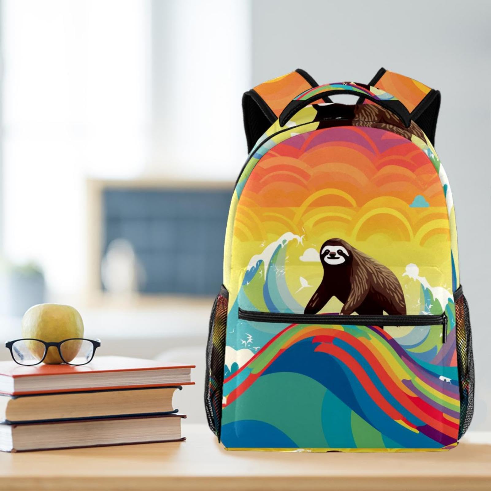 Stylish Travel Backpacks for Women & Men - Abstract Wave Sloth Surfing Design - Perfect for Hiking, Commuting & College Campus Use