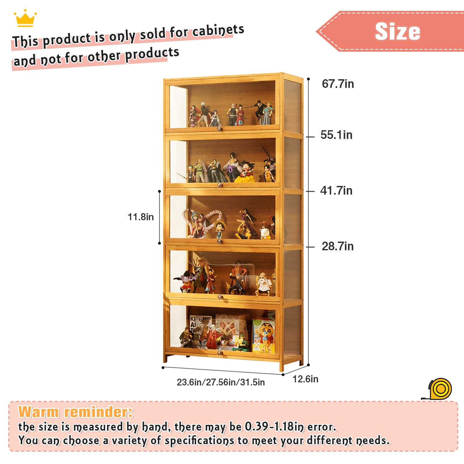 Modern Acrylic Door Display Cabinet - Minimalist 4-Tier Glass Curio Shelf with Bamboo Frame, Easy Assembly (31.5 Inch Length) - Perfect for Showcasing Collectibles, China, or Retail Displays in Living Rooms & Stores