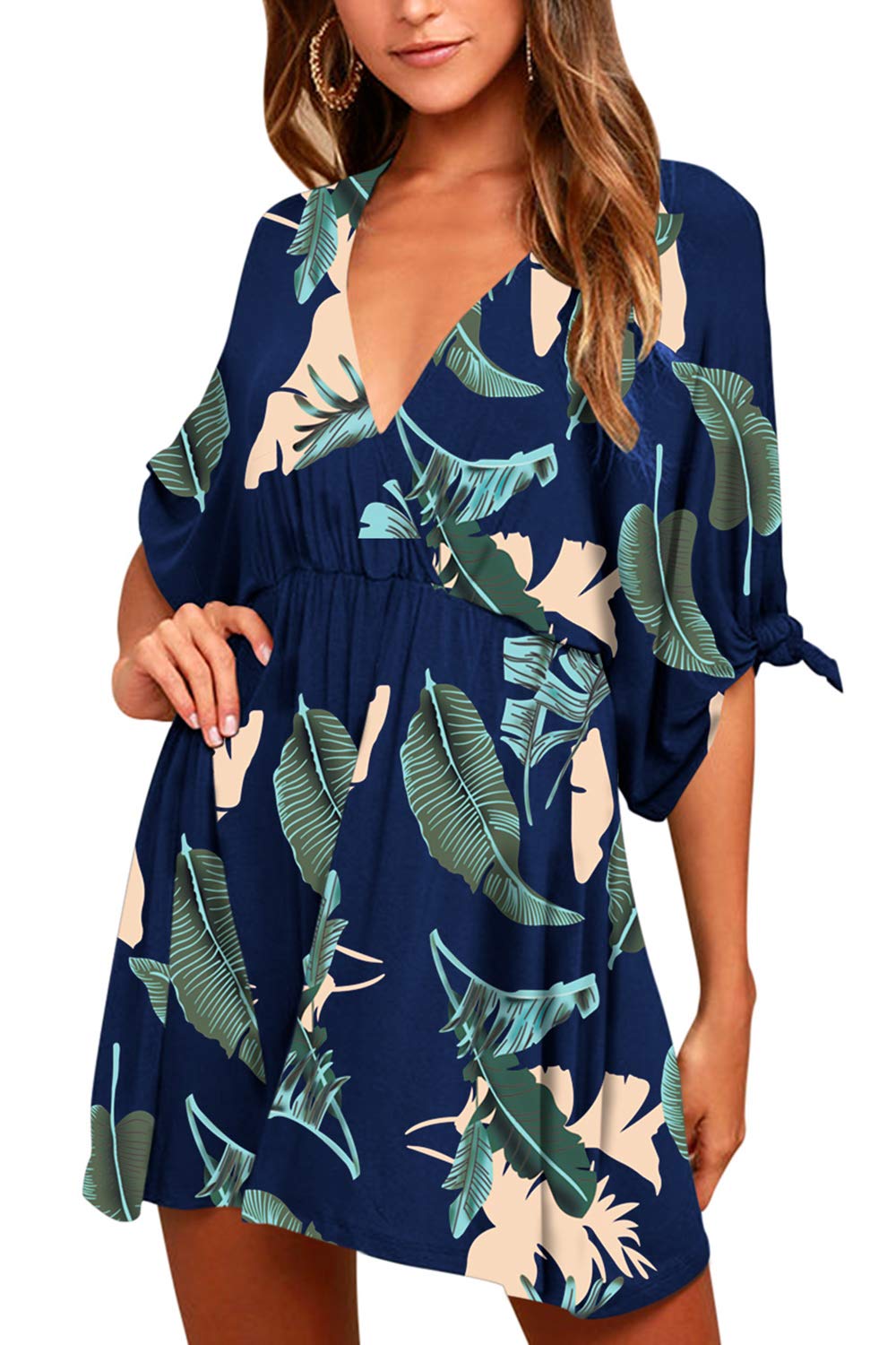 Meenew Women's Summer Casual Loose Tunic Swing Dress - V Neck Short Sleeve Vacation Beach Dress for Women, Perfect for Beach Outings, Travel & Summer Parties