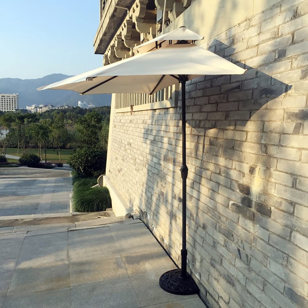 WANHUI 8.8 Ft Round Patio Half Umbrella with Double Top - Beige Outdoor Market Umbrella for Balcony, Wall, Porch & Garden - Perfect Sunshade for Outdoor Dining, Lounging & Relaxation