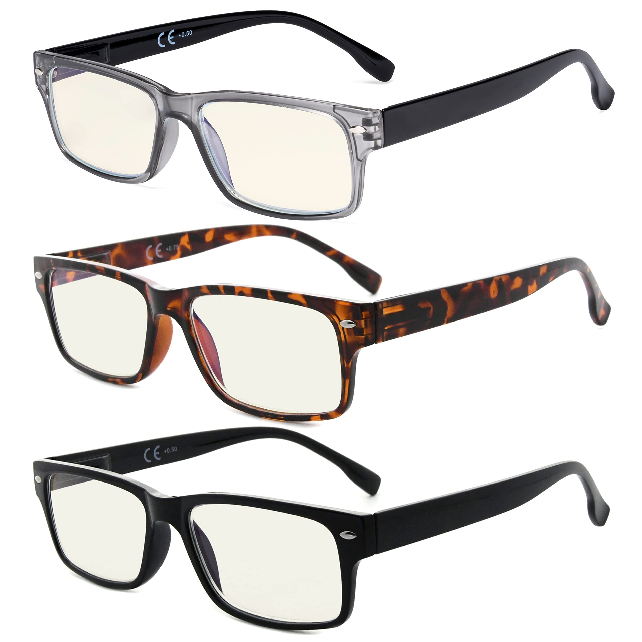 Eyekepper 3-Pack Spring Hinge Reading Glasses with Blue Light Blocking - Stylish Lightweight Readers for Women & Men - Perfect for Computer Use, Reading & Office Work