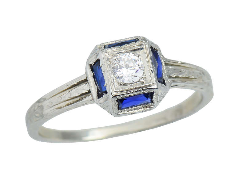 Art Deco Style Belais Diamond Sapphire Engagement Ring for Women - Vintage Inspired Wedding Band, Perfect for Proposals, Anniversaries & Special Occasions