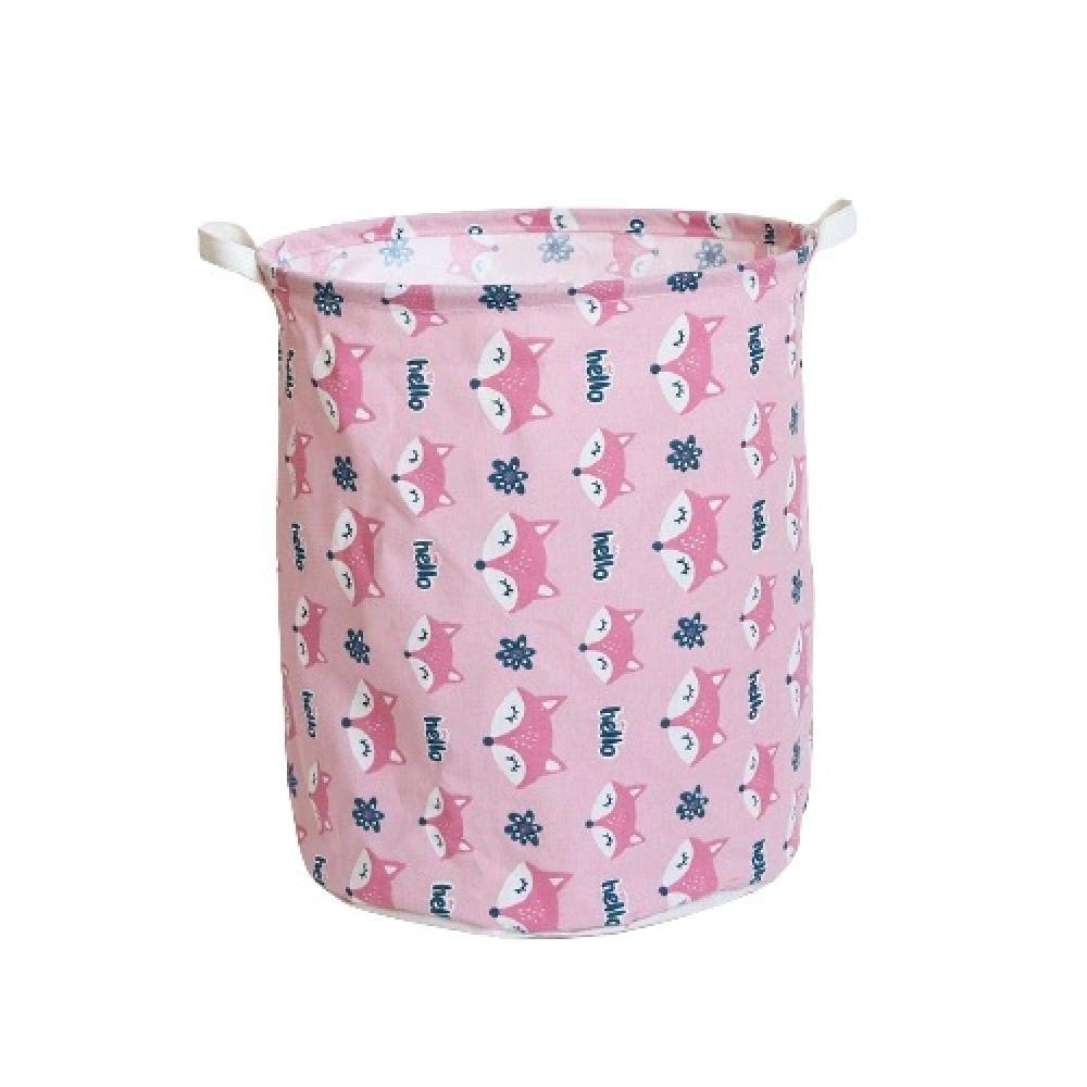 Extra Large 40x50cm Laundry Basket with Handles - Thick Cotton Waterproof Storage Bin for Clothes, Towels & Toys - Durable Pink Fox Design for Home, Nursery & Laundry Room Organization