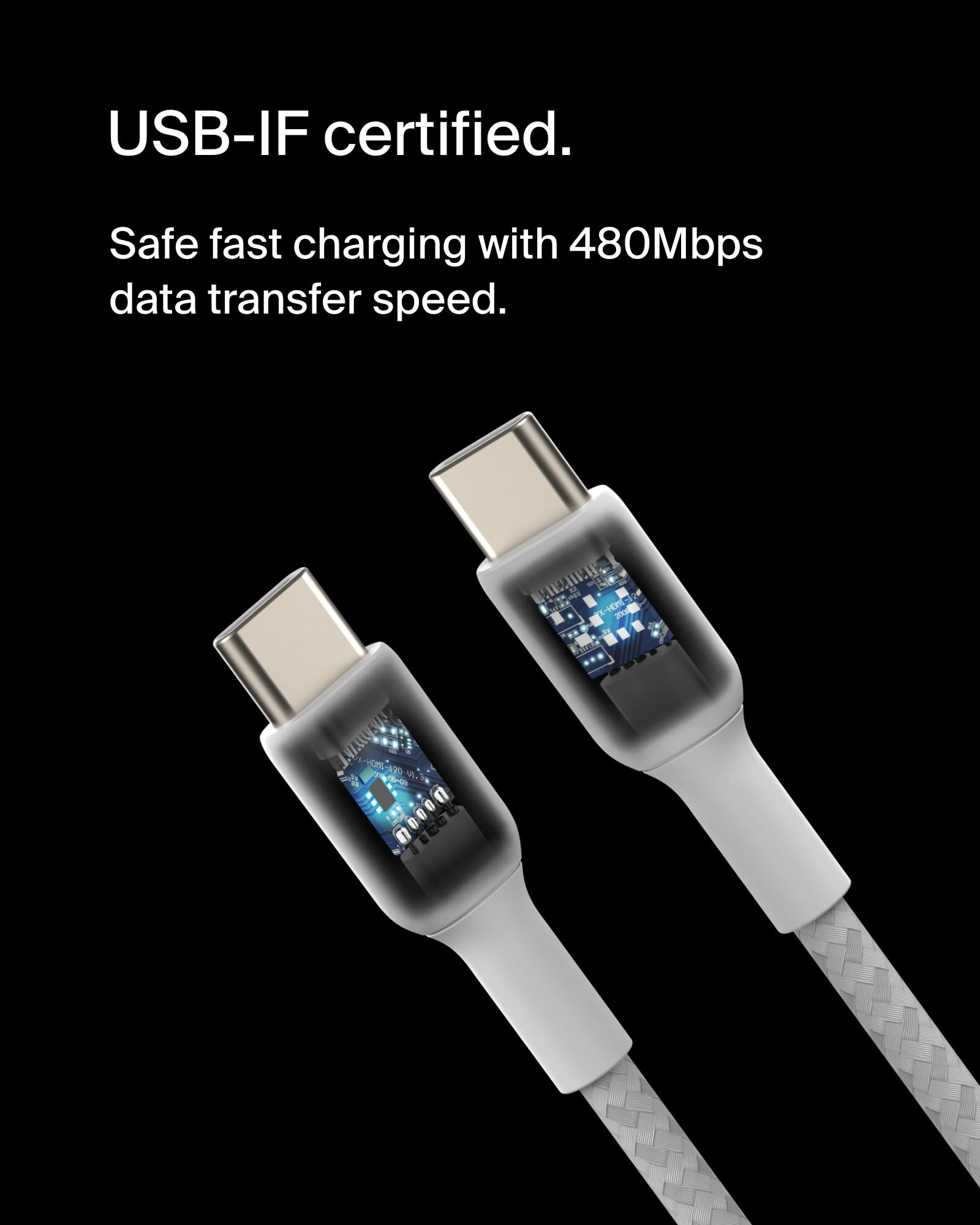 Belkin BoostCharge Braided USB-C to USB-C Cable 3.3ft (1M) - Fast Charging & Data Sync for iPhone 16 Series, Galaxy S23/S22, Pixel 7/6, iPad Pro - Durable Nylon White Cable for Home, Office & Travel Charging