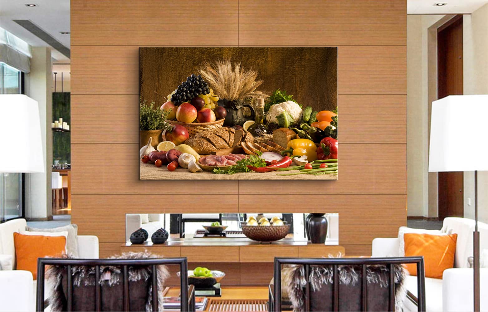 Healthy Eating Fruit & Vegetable Canvas Wall Art - 28''H x 40''W Kitchen Decor for Dining Room - Ready to Hang Bread & Food Themed Wall Decor - Perfect for Farmhouse, Modern & Rustic Kitchen Designs
