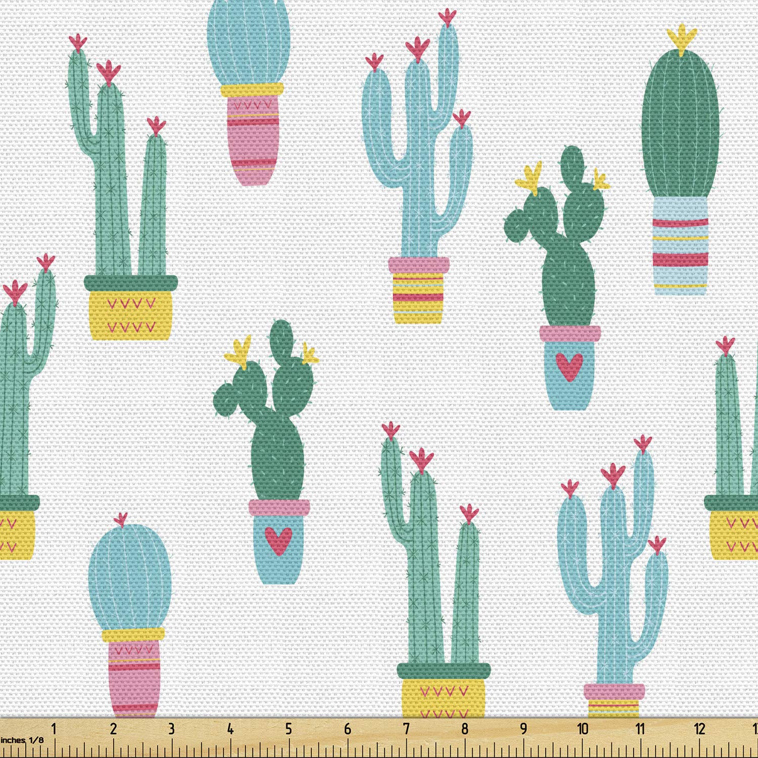 Ambesonne Cactus Fabric by The Yard - Continuous Cartoon Prickle Plant Print for Upholstery, DIY Projects & Home Decor | 10 Yards Multicolor Decorative Fabric | Perfect for Pillows, Curtains & Table Runners