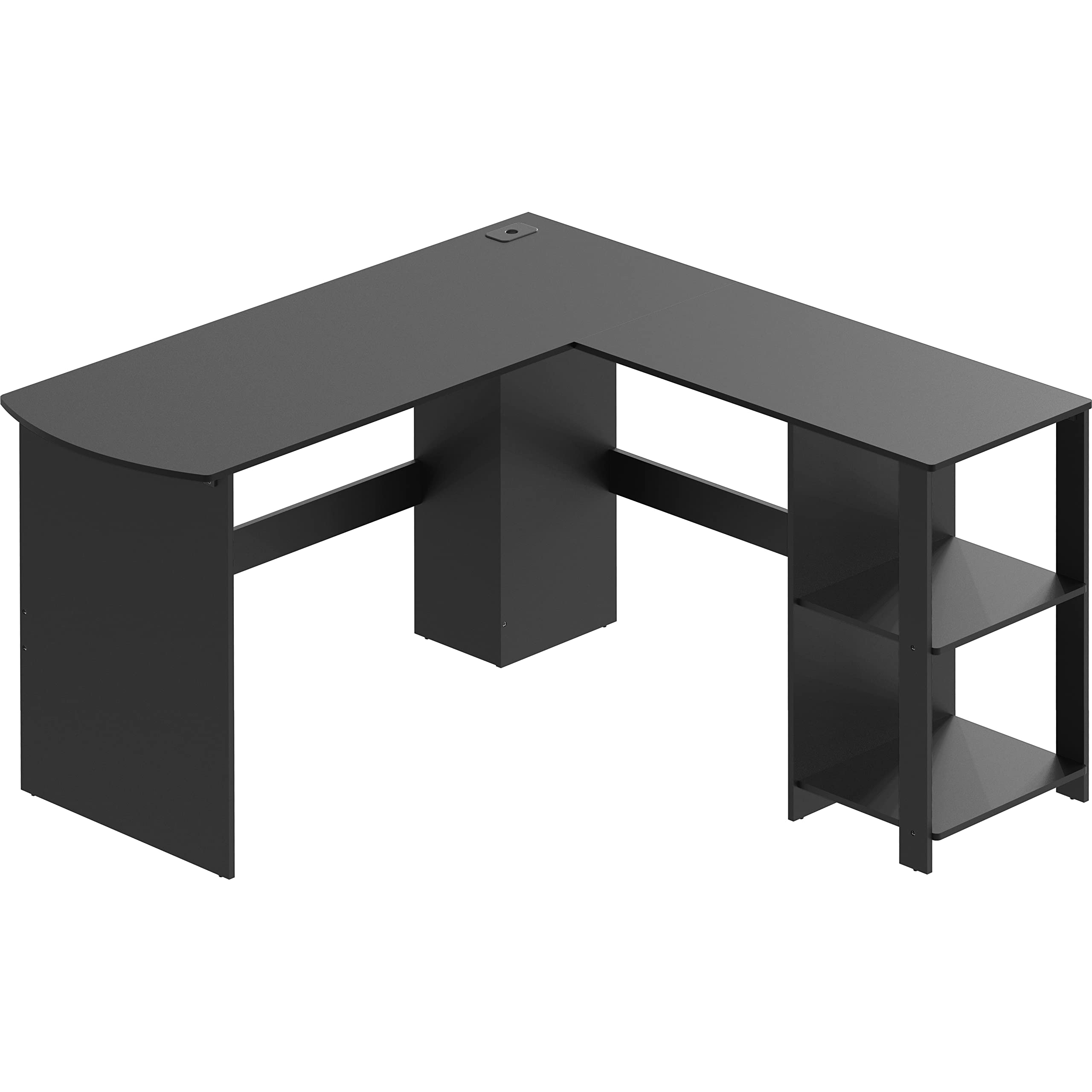 SHW L-Shaped Home Office Wood Corner Desk with Keyboard Tray, Black - Perfect for Small Spaces, Gaming & Remote Work Setup