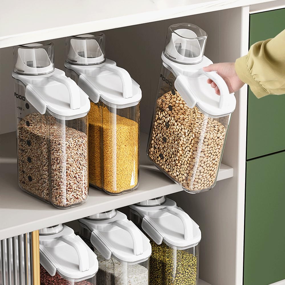 Airtight Rice Storage Container with Measuring Cup - 3 to 5 lbs BPA-Free Clear Plastic Food Storage for Cereal, Dry Food & Pet Food | Perfect for Kitchen Pantry Organization & Pet Food Dispenser