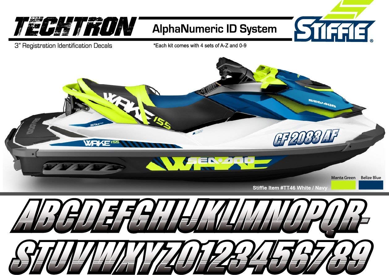 STIFFIE Techtron Seafoam Green & Black 3 Inch Boat Registration Decals - Waterproof Vinyl Numbers & Letters Stickers for Boats, PWCs, Kayaks, and Marine Vehicles - Perfect for Boat Registration, Identification, and Customization
