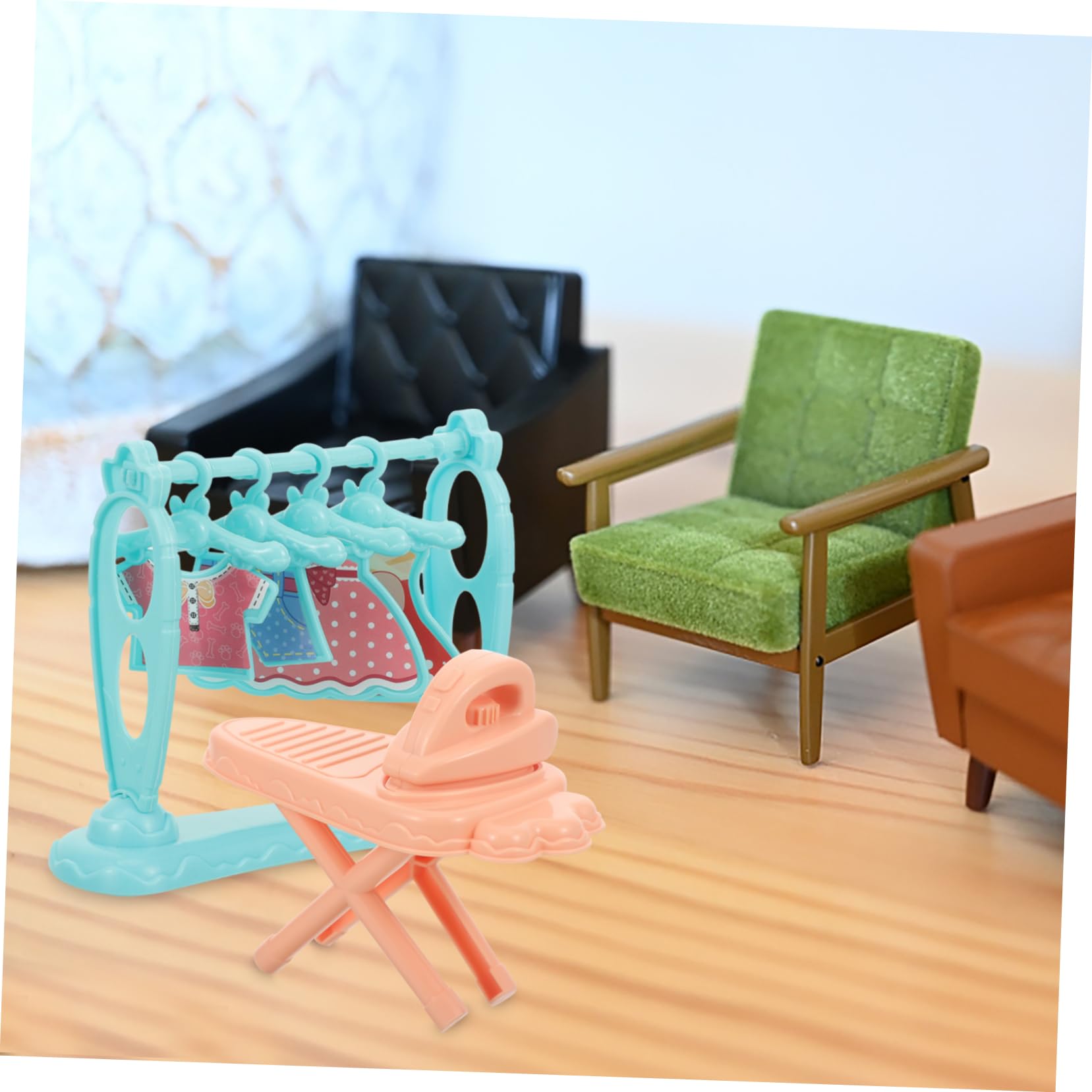 DOITOOL Mini Ironing Station with Clothes Rack - Realistic Dollhouse Accessories for 1:12 Scale Dolls - Perfect for DIY Dollhouse Decor & Miniature Scene Setup