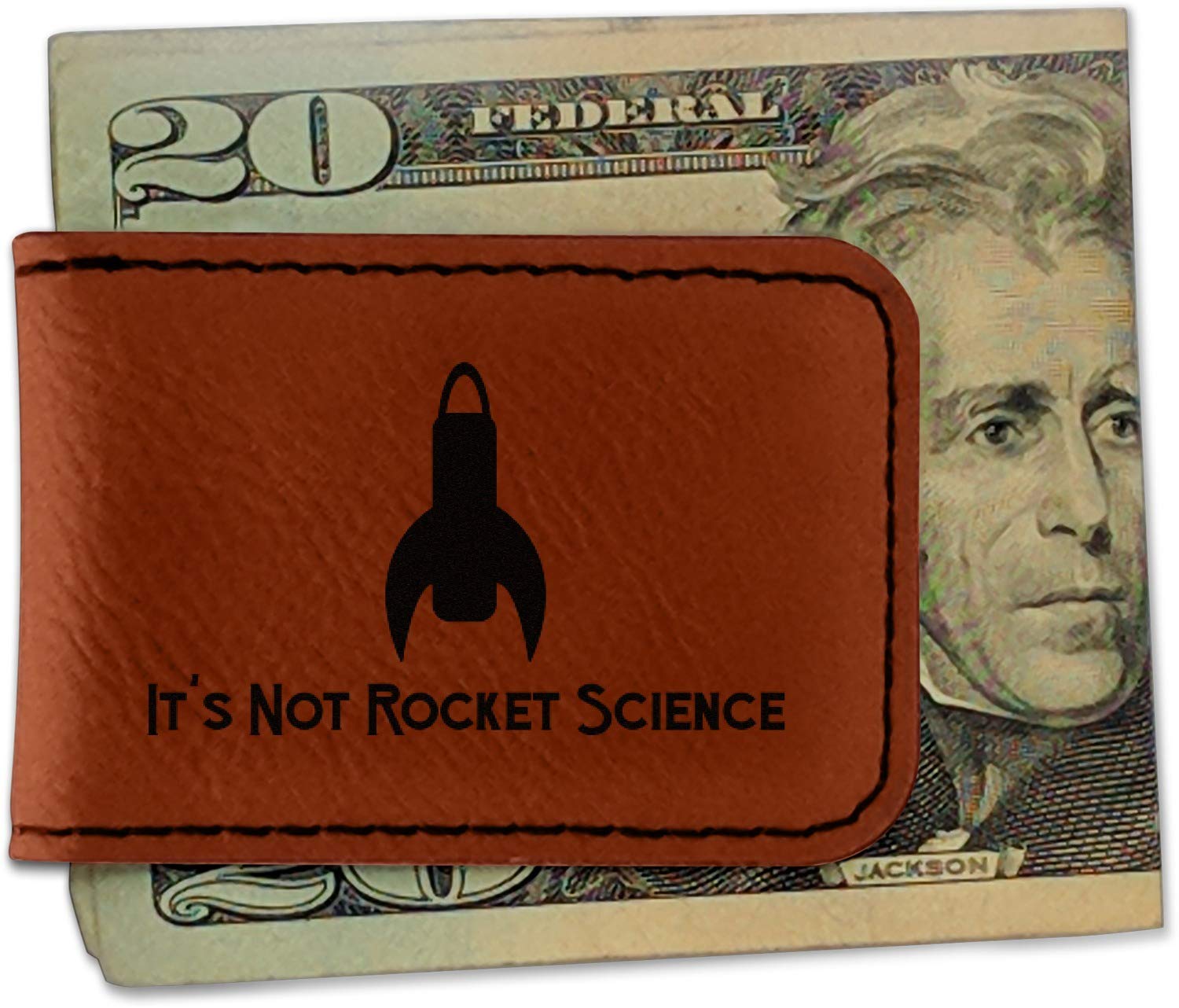 Personalized Rocket Science Leatherette Magnetic Money Clip - Double Sided Engraved Wallet Gift for Men | Perfect for Cash, Credit Cards & ID Organization | Great for Graduation, Birthday & Father's Day Gifts