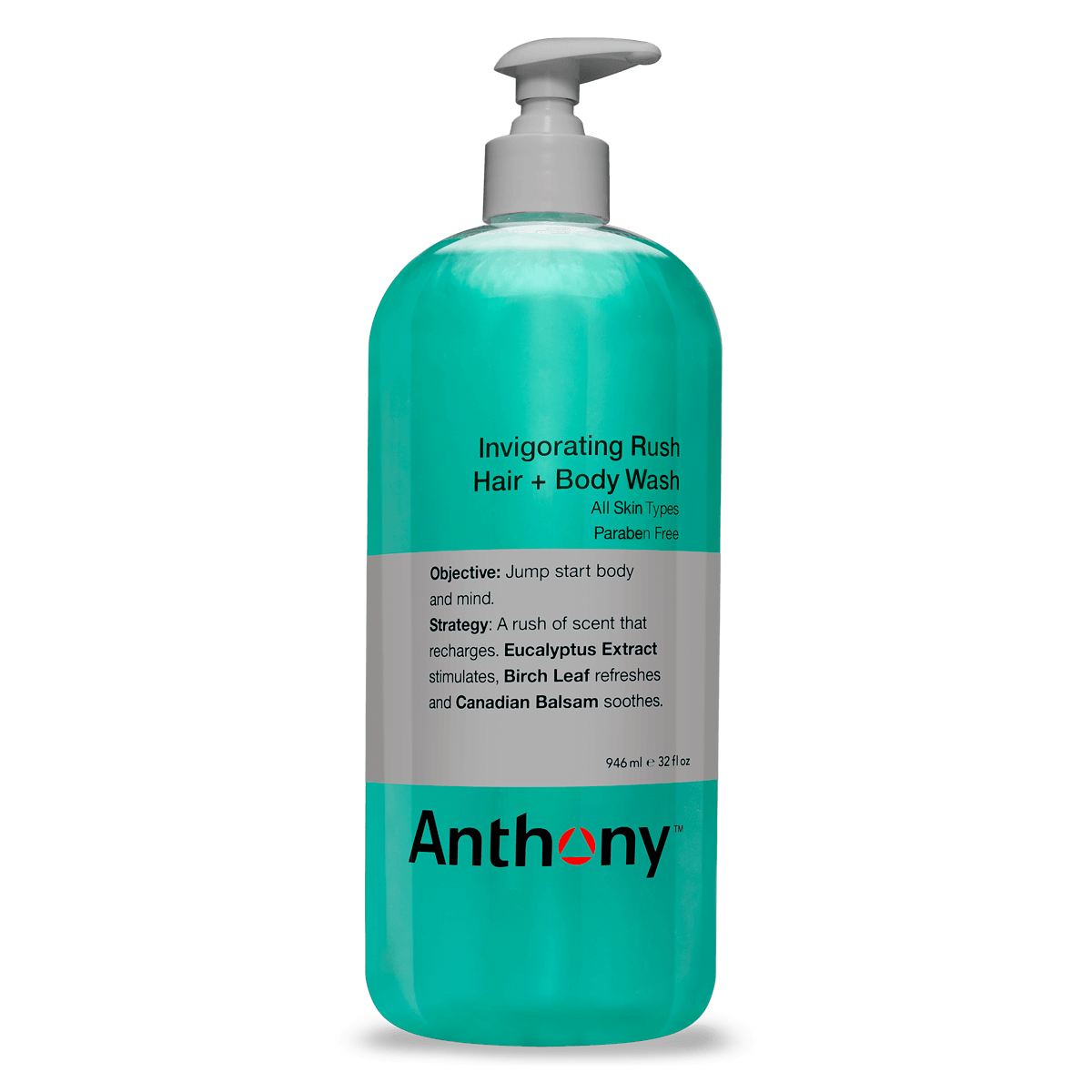 Anthony Invigorating Rush Hair & Body Wash for Men - Energizing Shower Gel with Peppermint & Eucalyptus - Refreshing Daily Cleanser for Gym, Workout & Active Lifestyle