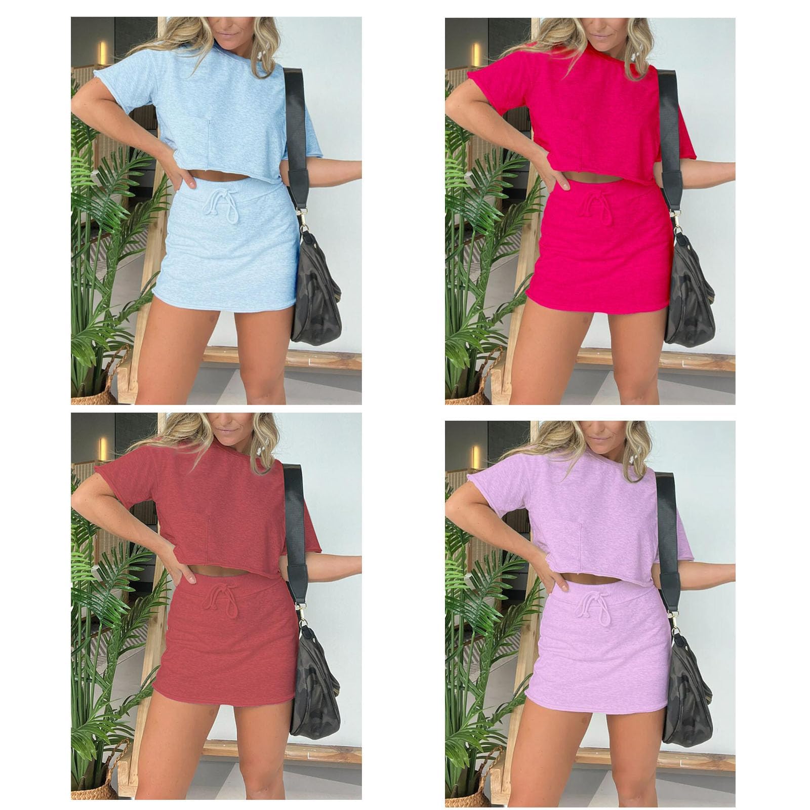 Pink Laura Lounge Cropped Tee & Skort Set for Women - Summer Washed 2-Piece Outfit with Comfort Shorts & Sweat Skirt | Perfect for Casual Wear, Beach Vacations & Yoga Sessions