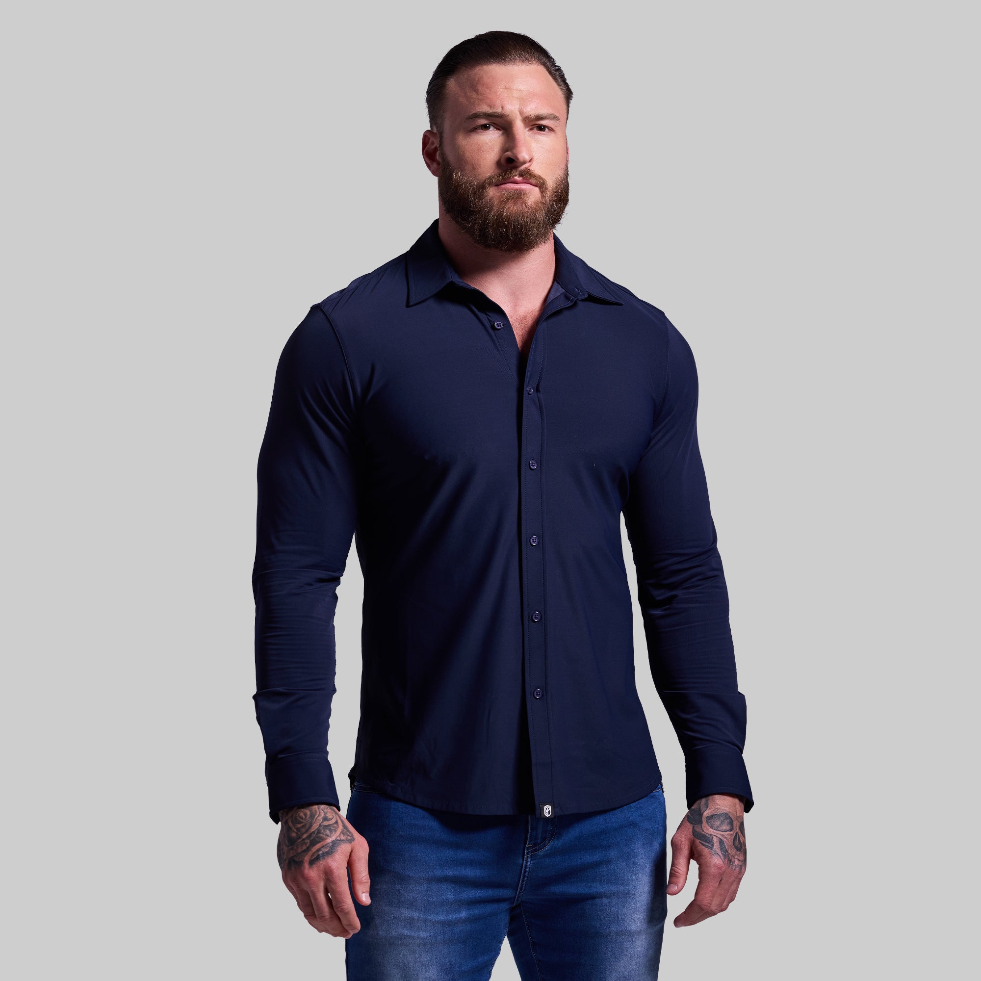 Breathable Performance Network Long Sleeve Shirt for Men - BP Navy Blue Athletic Top for Running, Hiking & Outdoor Activities