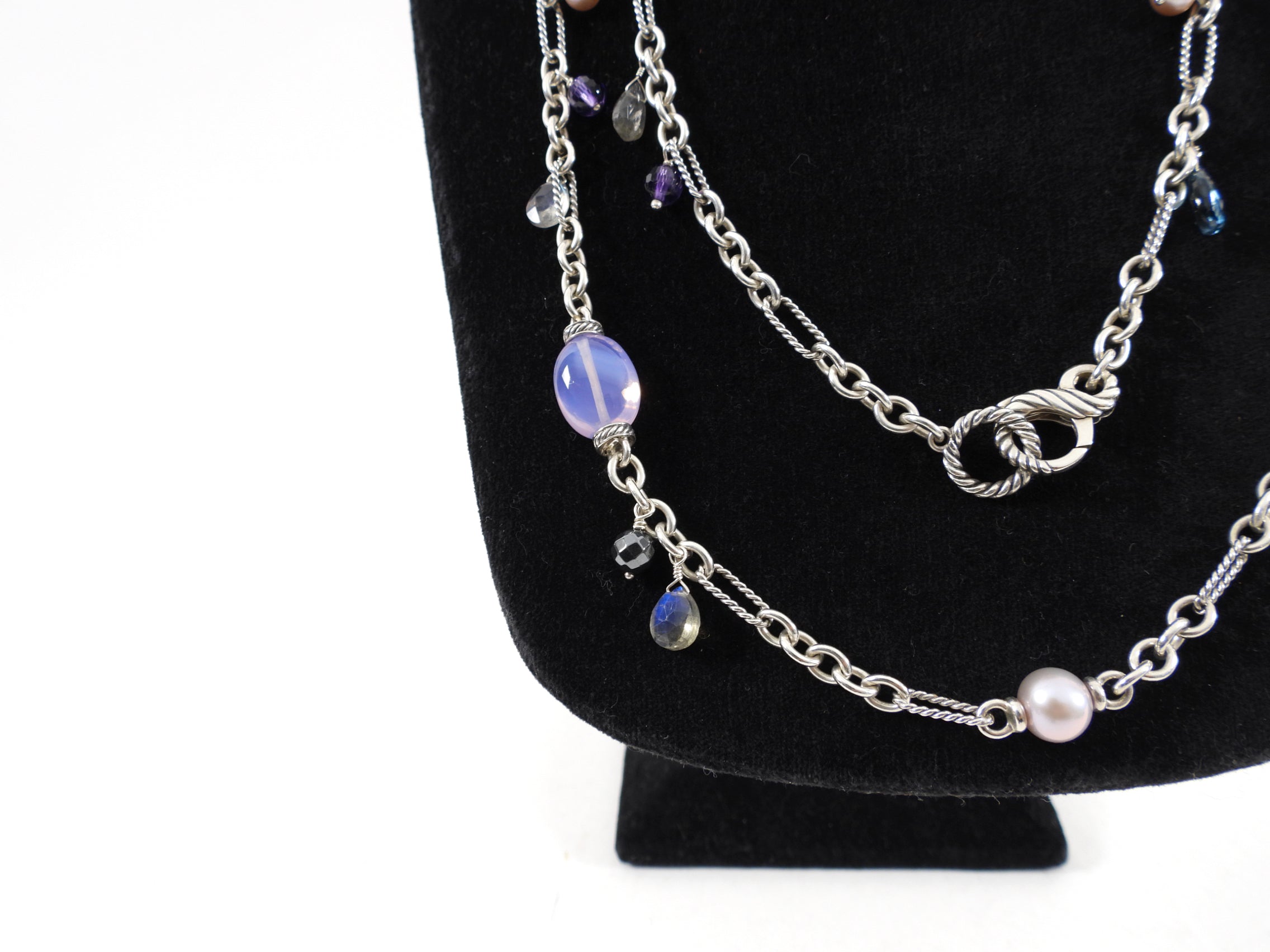 David Yurman Sterling Silver Multi-Gemstone Beaded Long Necklace | Elegant Layered Jewelry for Women | Perfect for Parties, Weddings & Everyday Wear