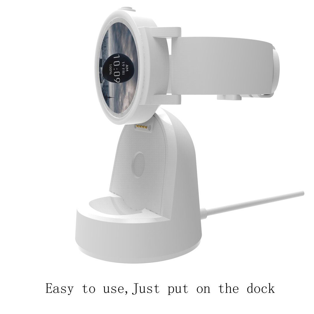 Ticwatch E & S Charger Dock - Replacement Charging Cable & Stand Station with 5ft USB Cable (Sparkling White) | Perfect for Home, Office & Travel Charging | Compatible with Ticwatch E/S Smartwatches