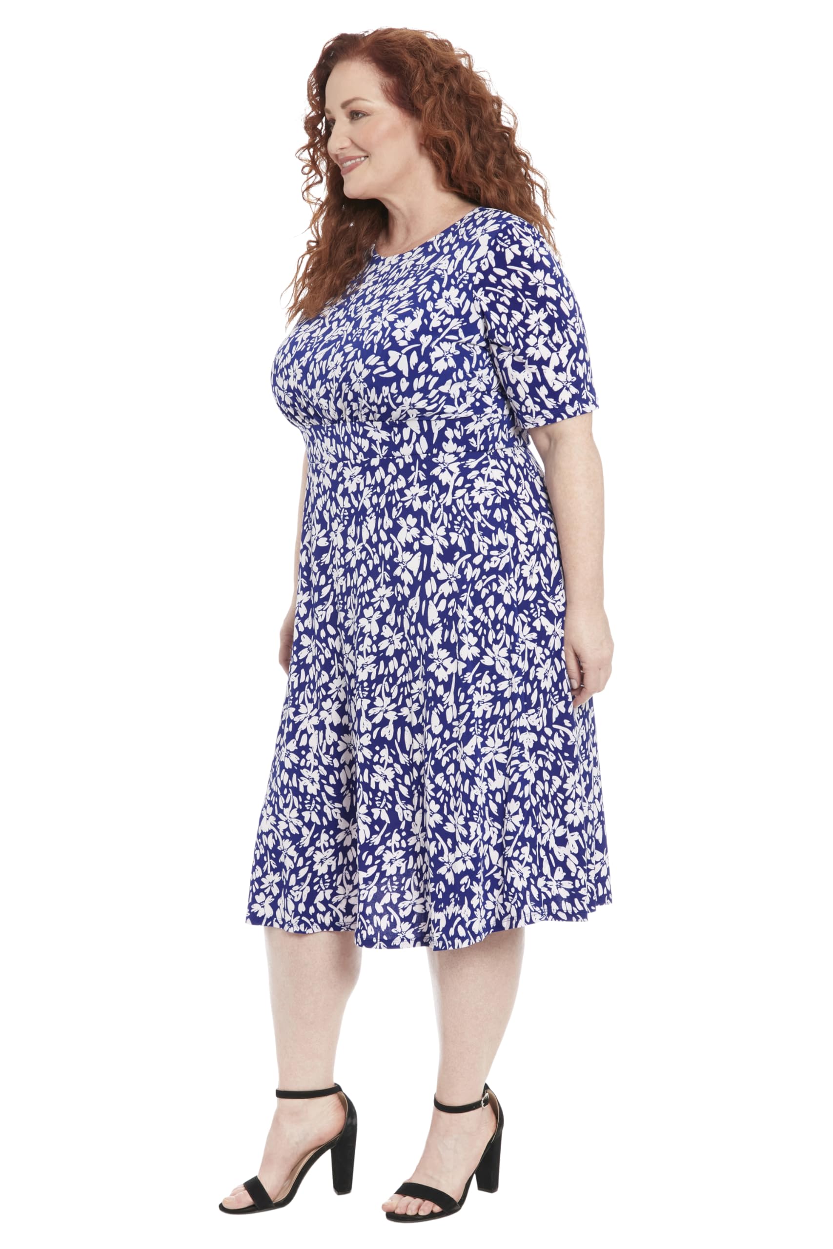 London Times Women's Elbow Sleeve A-Line Midi Dress for Garden Party, Wedding Guest & Special Occasions - Elegant Floral Summer Dress for Bridal Shower, Tea Party & Cocktail Events