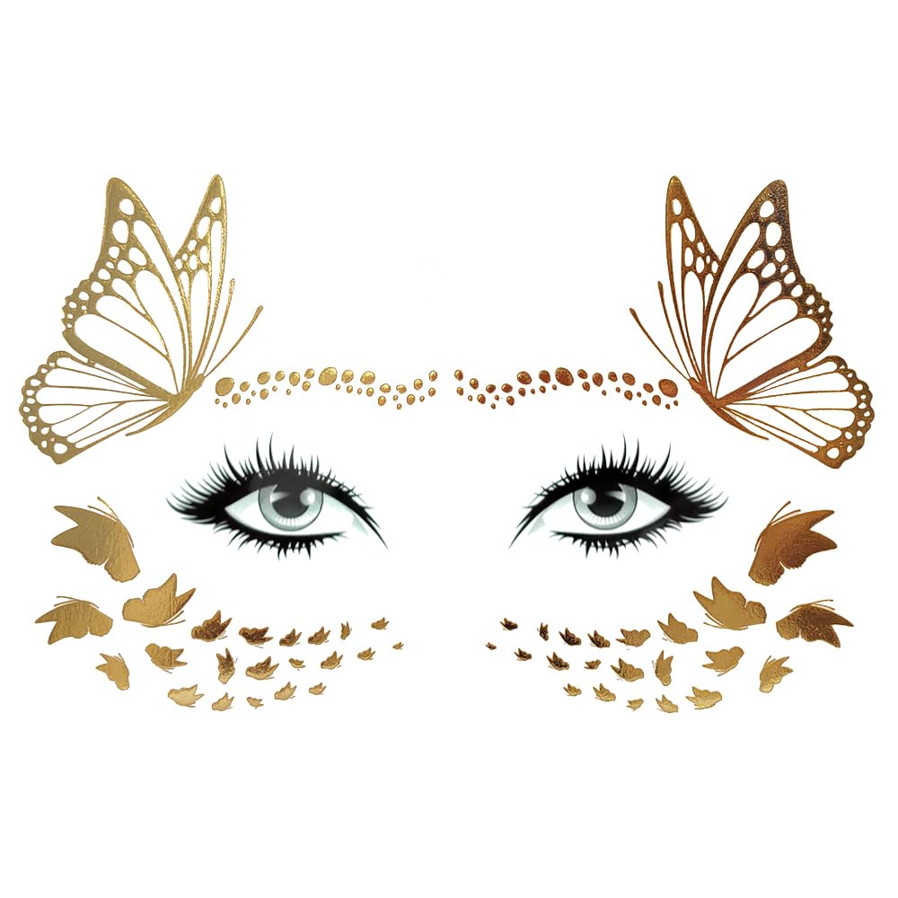 Metallic Gold Freckle Temporary Tattoo Stickers for Women & Girls - 21x15cm Face & Body Makeup - Perfect for Halloween, Cosplay, Music Festivals & Selfie Looks