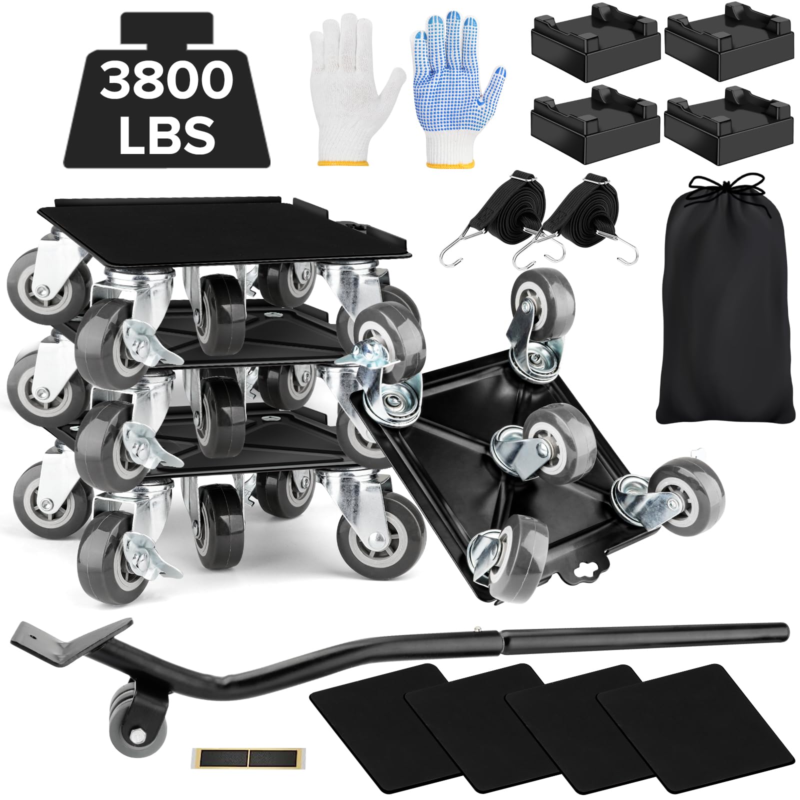 Heavy Duty Furniture Dolly with 5 Rotatable 360° Wheels - 3800LBS Capacity Carbon Steel Panel - Perfect for Moving Couches, Pianos & Appliances - Home & Office Moving Equipment