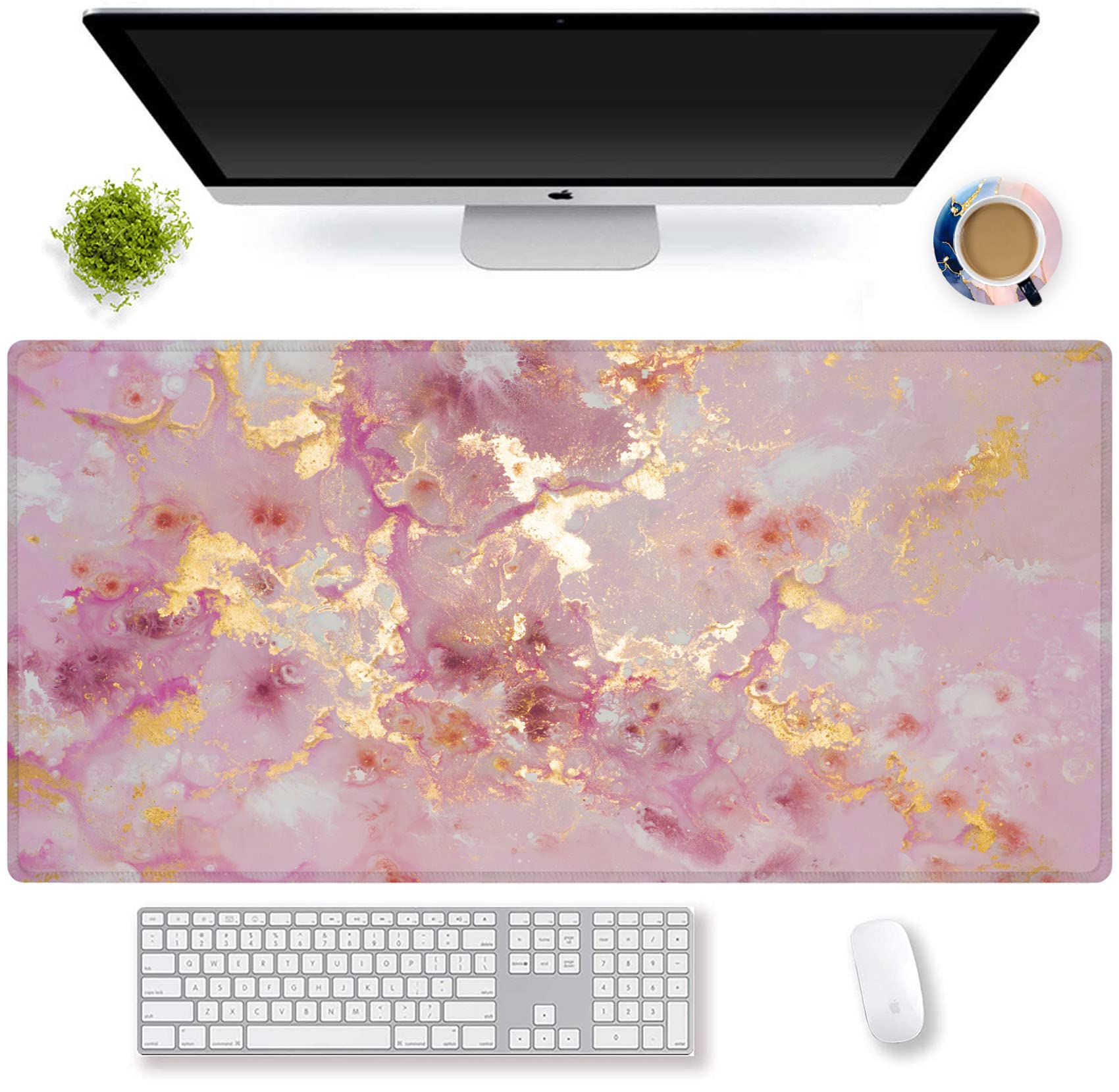 Large Extended Gaming Mouse Pad - Non-Slip Computer Keyboard Mouse Mat Desk Pad for Home Office, Work & PC Gaming - Waterproof & Durable Surface (M-Pretty Marble-1) - Perfect for Esports, Streaming & Professional Workspaces