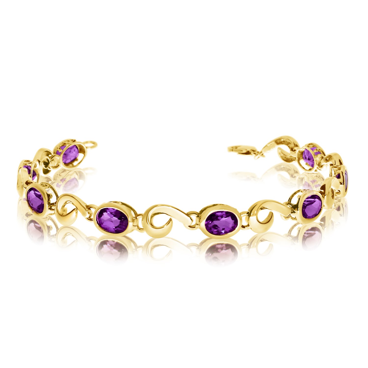 14K Yellow Gold Oval Amethyst Bracelet for Women - Elegant Purple Gemstone Jewelry Gift for Birthday, Anniversary & Special Occasions