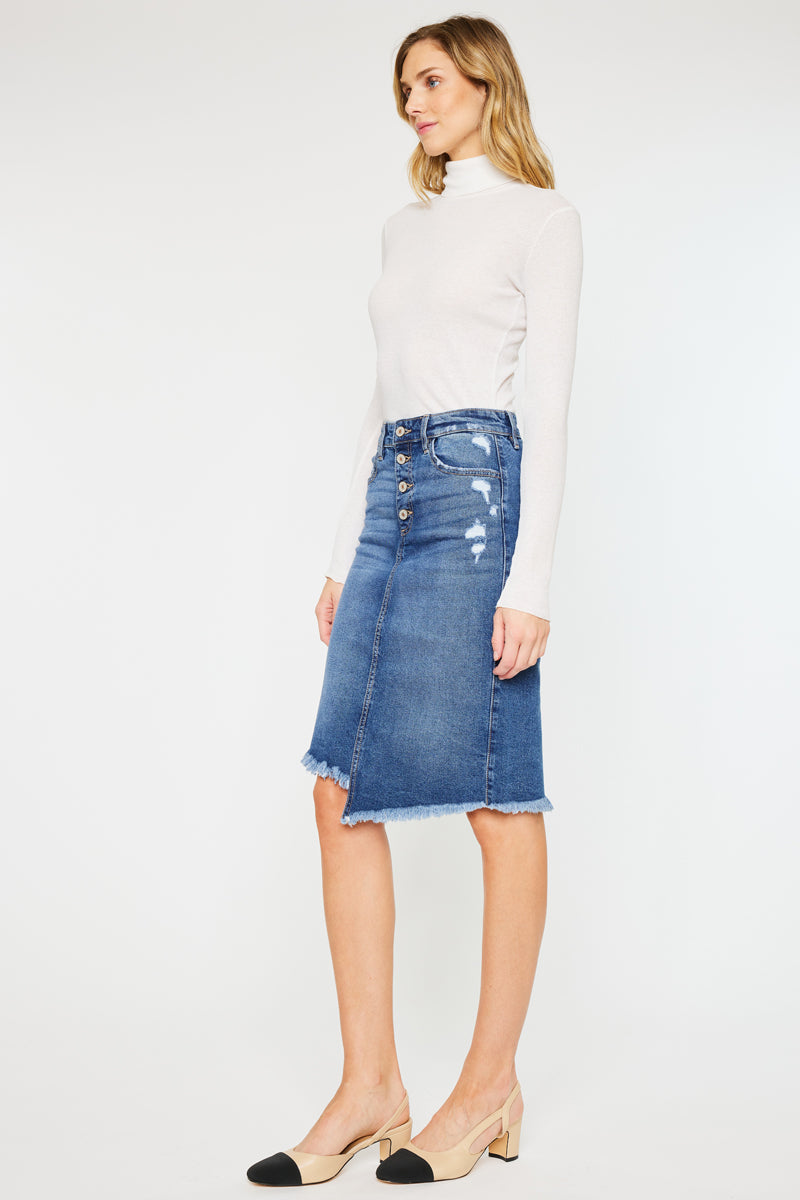 Florentine Mid Rise Asymmetrical Midi Skirt for Women - Elegant A-Line Flowy Skirt with Side Slit | Perfect for Office, Date Night & Summer Outfits