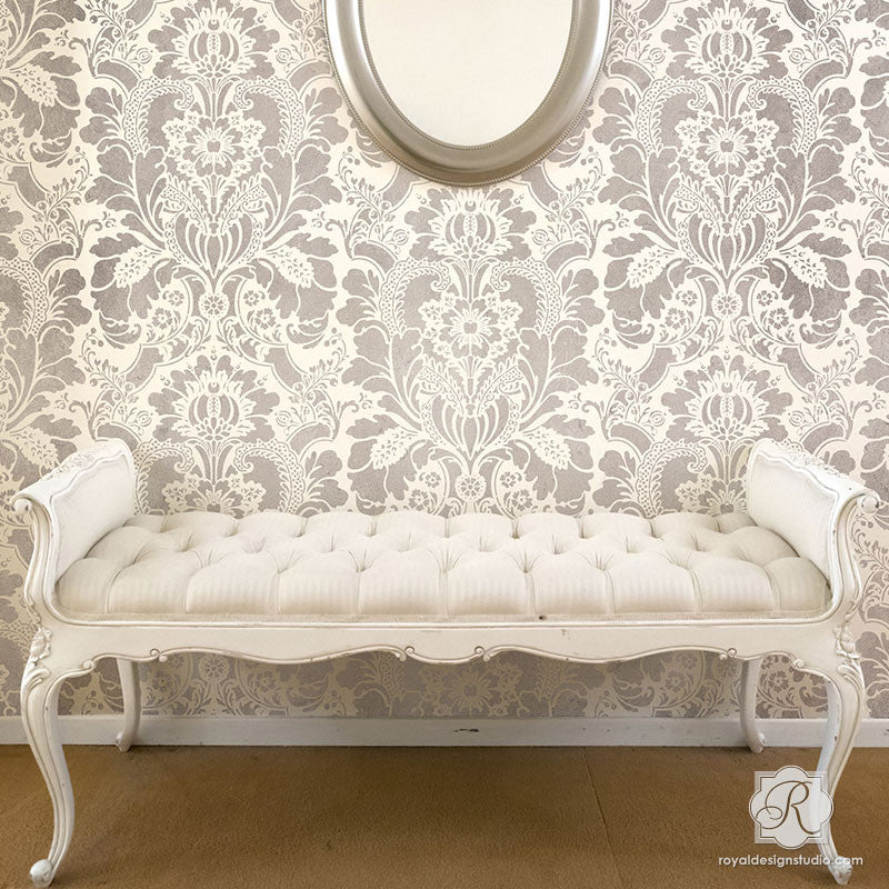 Lisabetta Damask Wall Stencil - Reusable DIY Painting Template for Home Decor, Accent Walls & Furniture - Perfect for Bedroom, Living Room & Nursery Renovation