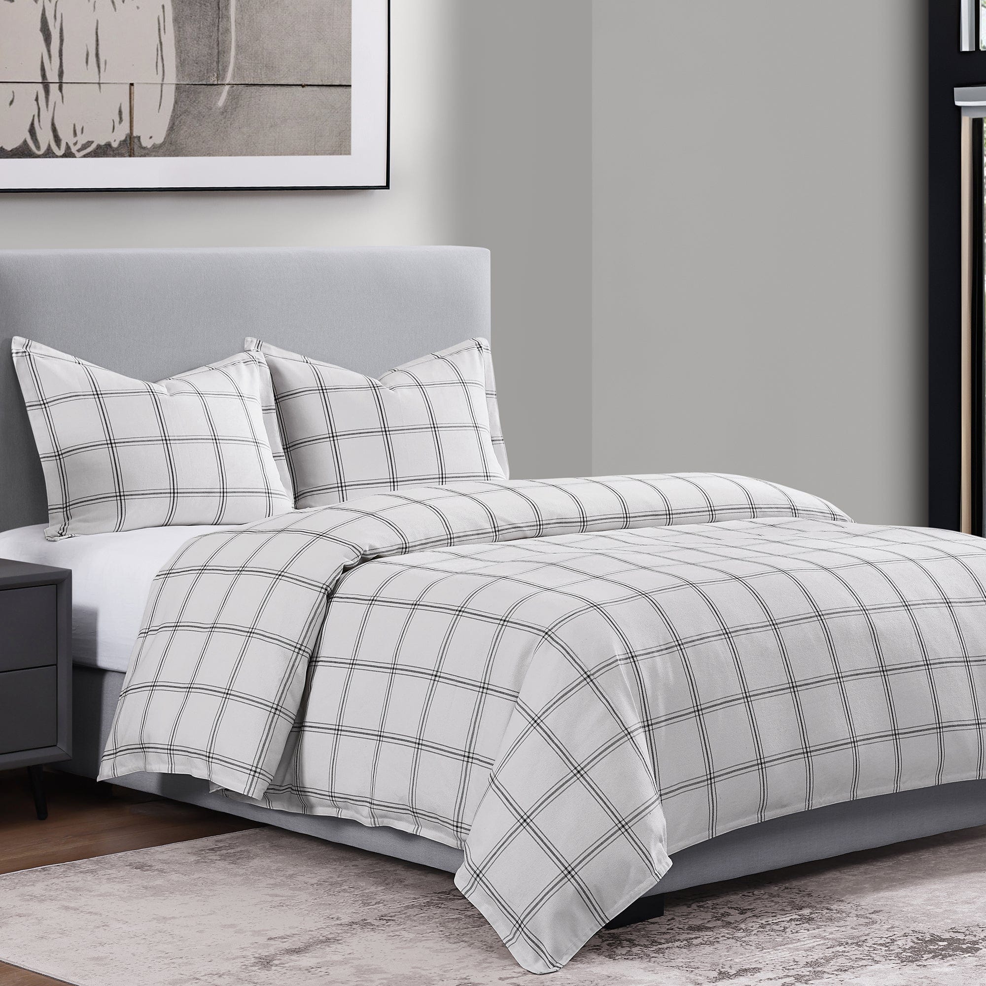 Stylish Windowpane Plaid Bedding Set - Soft & Breathable Queen Size Comforter, Sheet & Pillowcase Set - Perfect for Cozy Bedrooms, Guest Rooms & Dorm Decor