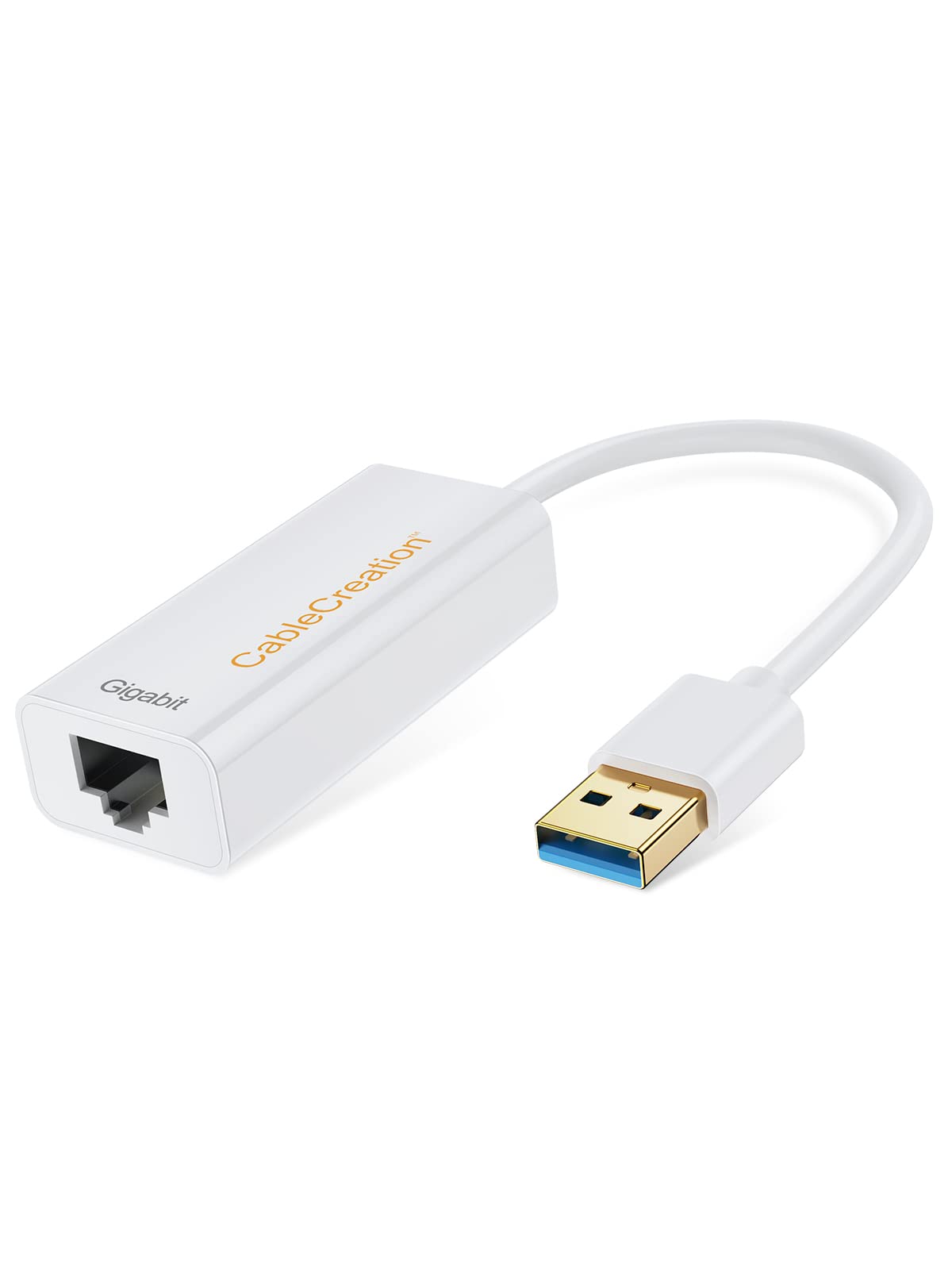 CableCreation USB 3.0 to Ethernet Adapter - Gigabit USB to RJ45 Network Converter (10/100/1000 Mbps) - Compatible with Nintendo Switch, MacBook, Windows, macOS, Linux & Chrome OS - White - Perfect for Gaming, Streaming & Home Office Networking