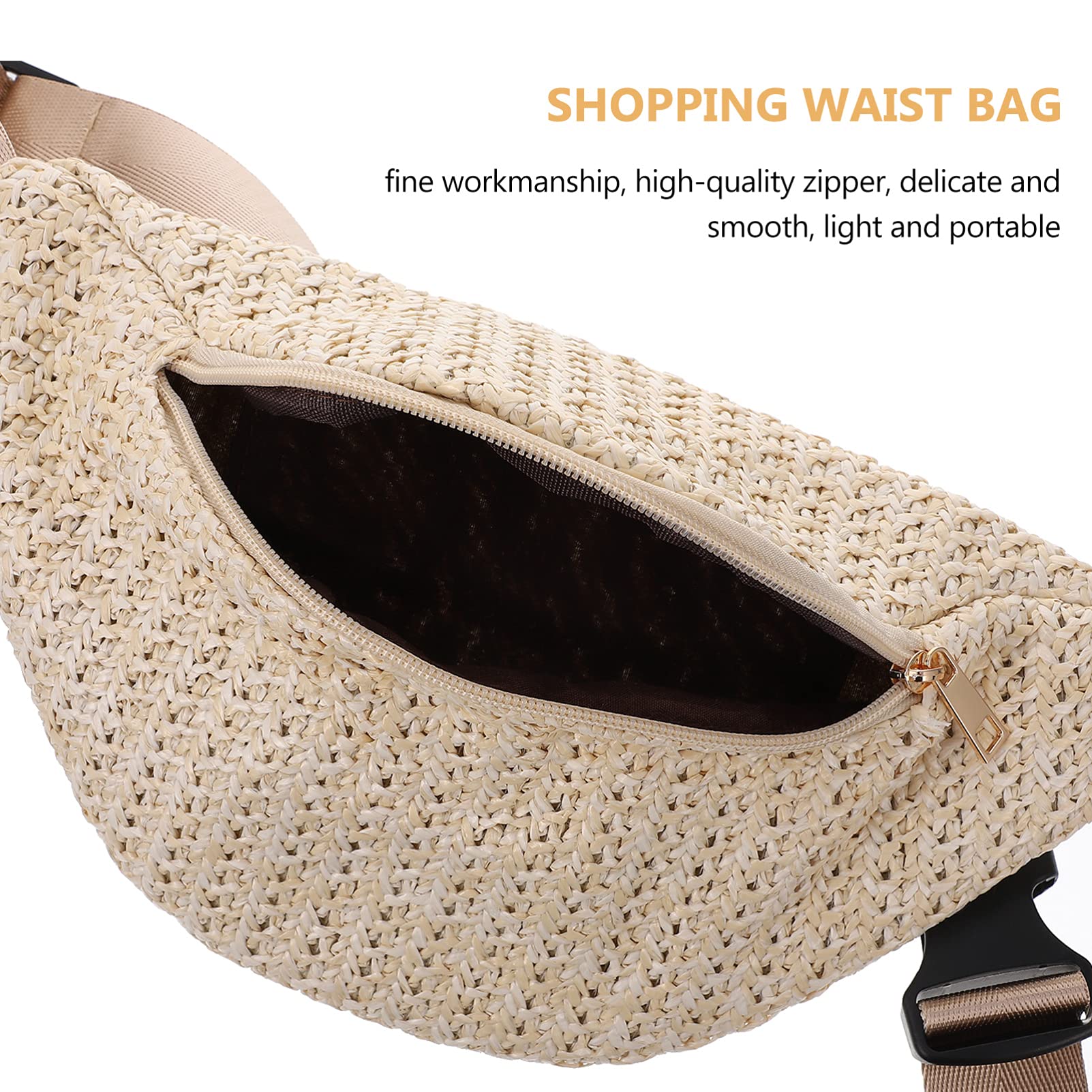 Amosfun Kids Fanny Pack for Boys & Girls - Adjustable Waist Bag for Hiking, Festivals, Travel - Crossbody Chest Pouch - Summer Straw Woven Design - Perfect for Outdoor Activities, Sports & Daily Use