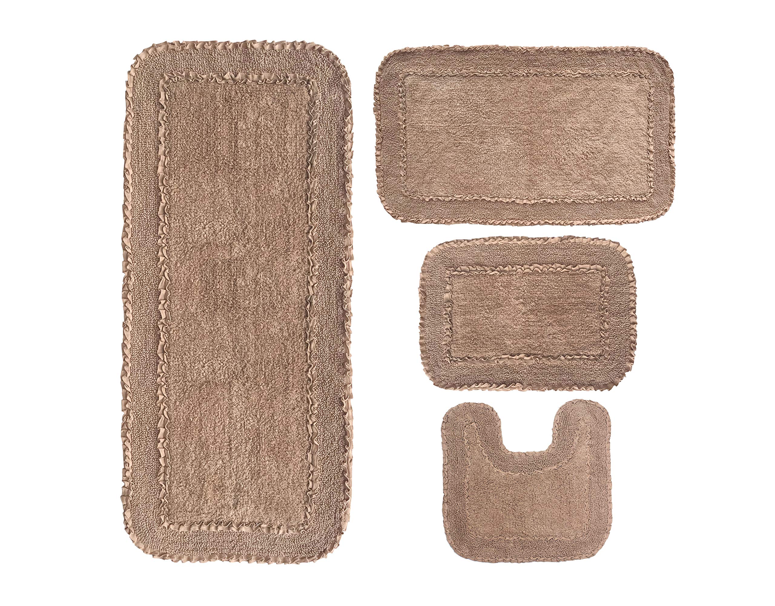 Home Weavers Radiant Collection 100% Cotton Bathroom Rugs Set - Ultra Soft, Absorbent & Washable Non-Slip Bath Mat with Runner - 4 Piece Set for Bathroom, Kitchen & Laundry Room - Perfect for Cozy Home Decor