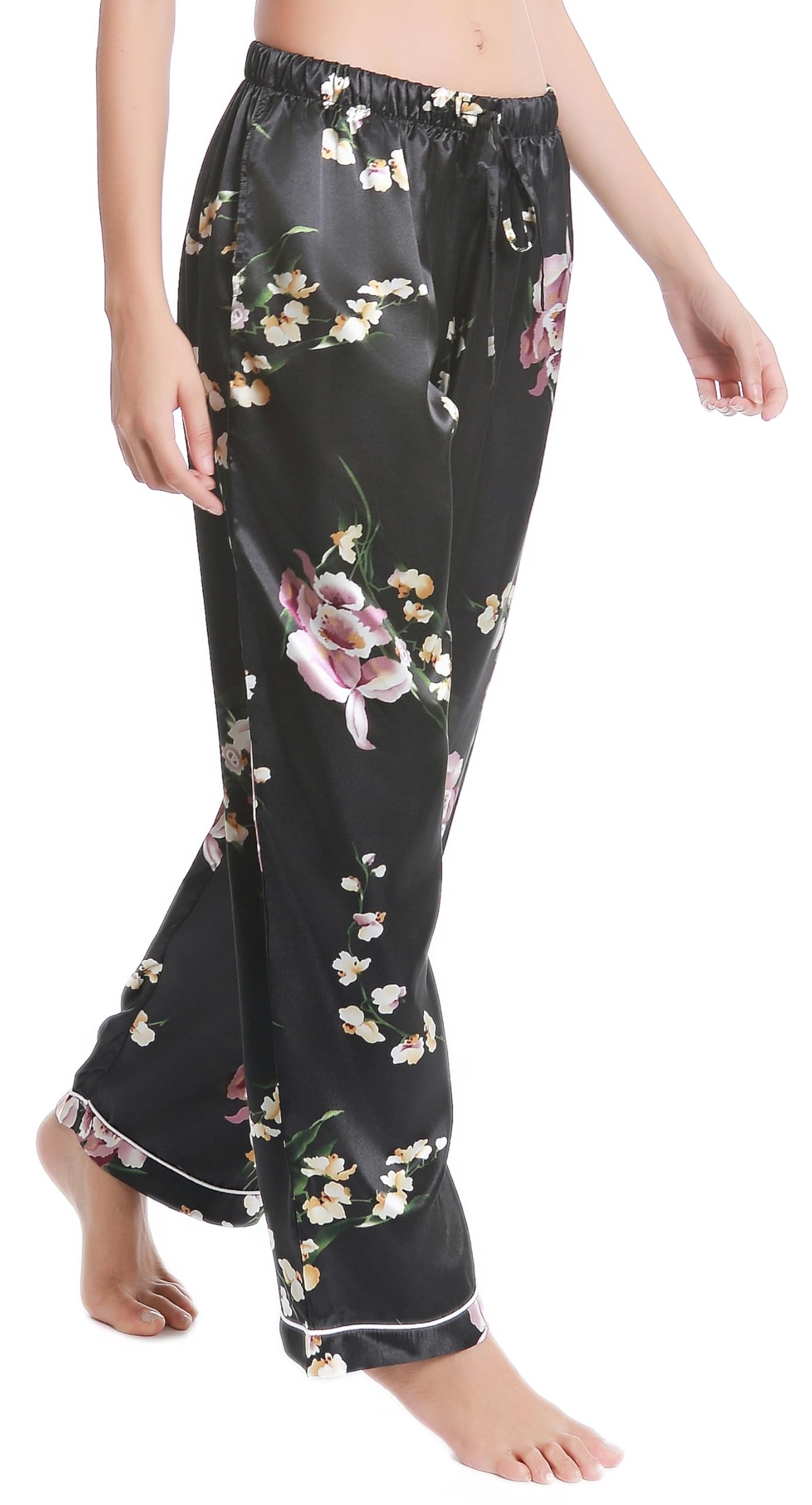Lavenderi Women's Silk Satin Pajama Pants - Soft Long Sleep Pants with Adjustable Drawstring for Lounge, Travel & Home Comfort