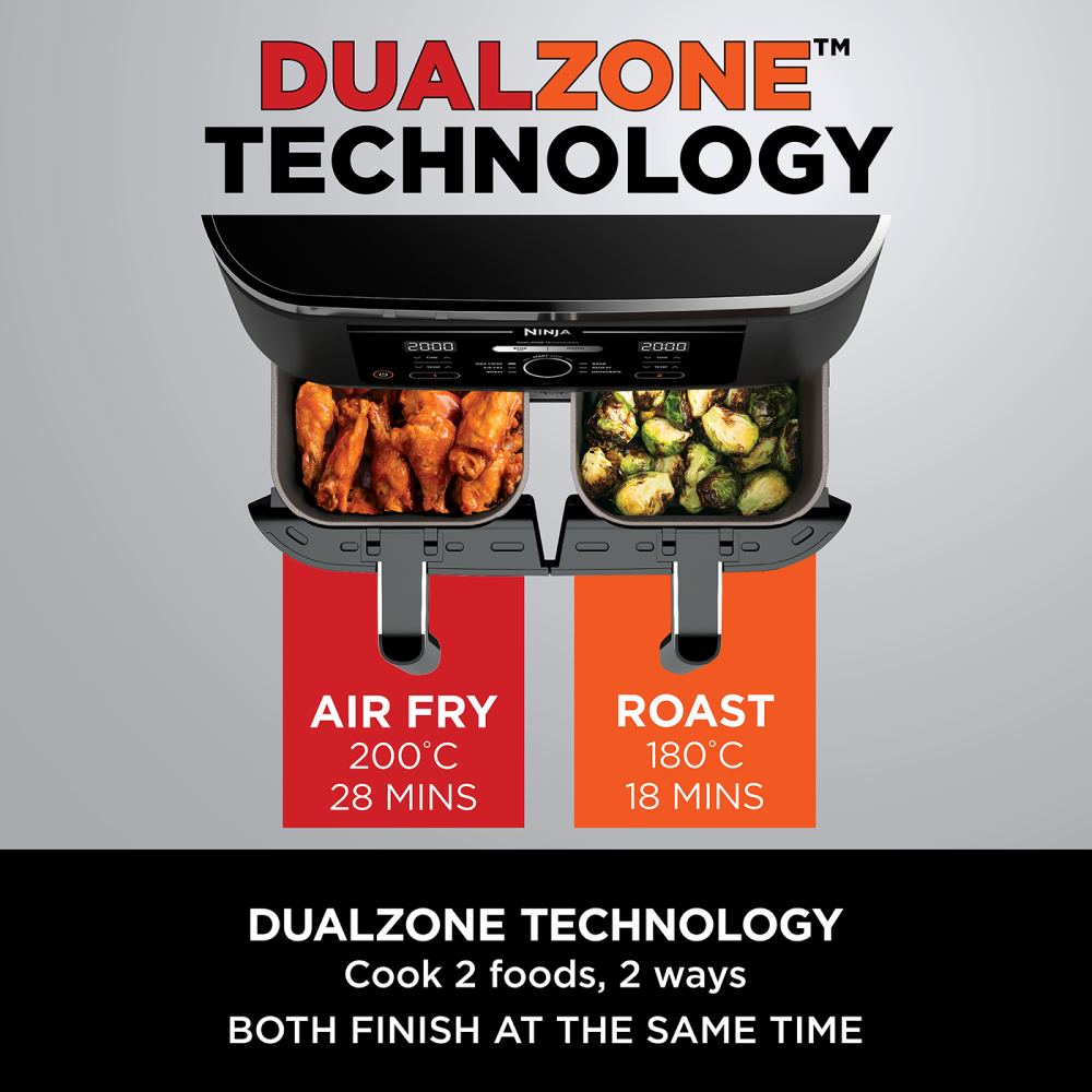 Ninja Foodi Max XXXL Dual Zone Air Fryer - Large Capacity 10-in-1 Air Fryer Oven with 2 Independent Baskets, Roast, Bake, Dehydrate - Perfect for Family Dinners, Meal Prep & Healthy Cooking