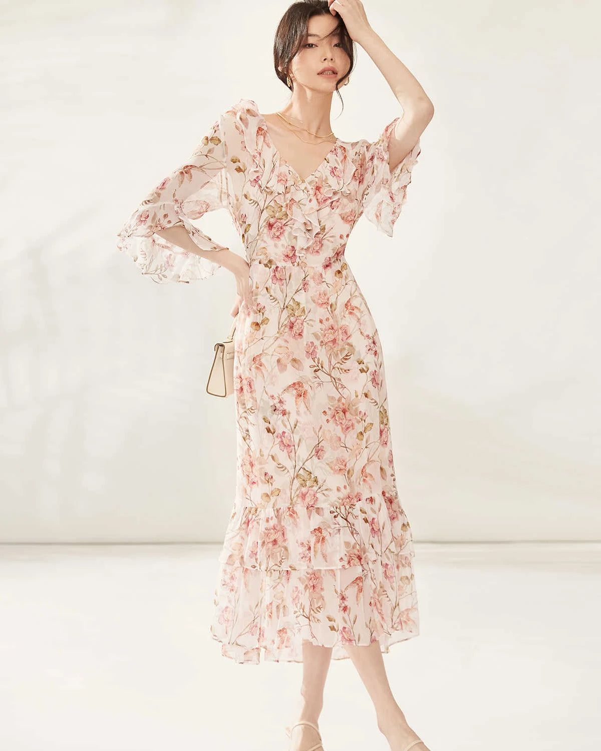 Elegant Silk Garden Party Dress for Women - Floral Summer Maxi Dress for Outdoor Events, Weddings & Special Occasions