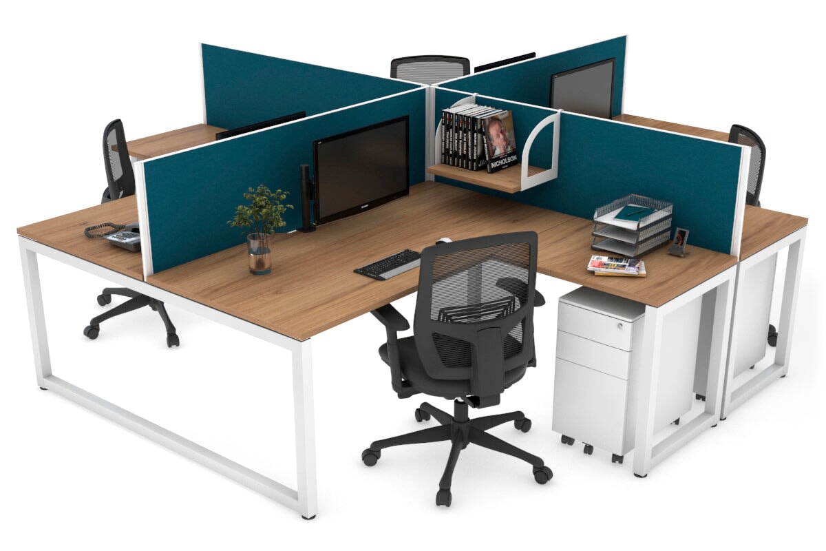 Quadro Loop Legs 4-Person Corner Workstation Desk - 1600L x 1800W with Cable Management Scallop | Office Furniture for Collaborative Workspaces & Team Meetings