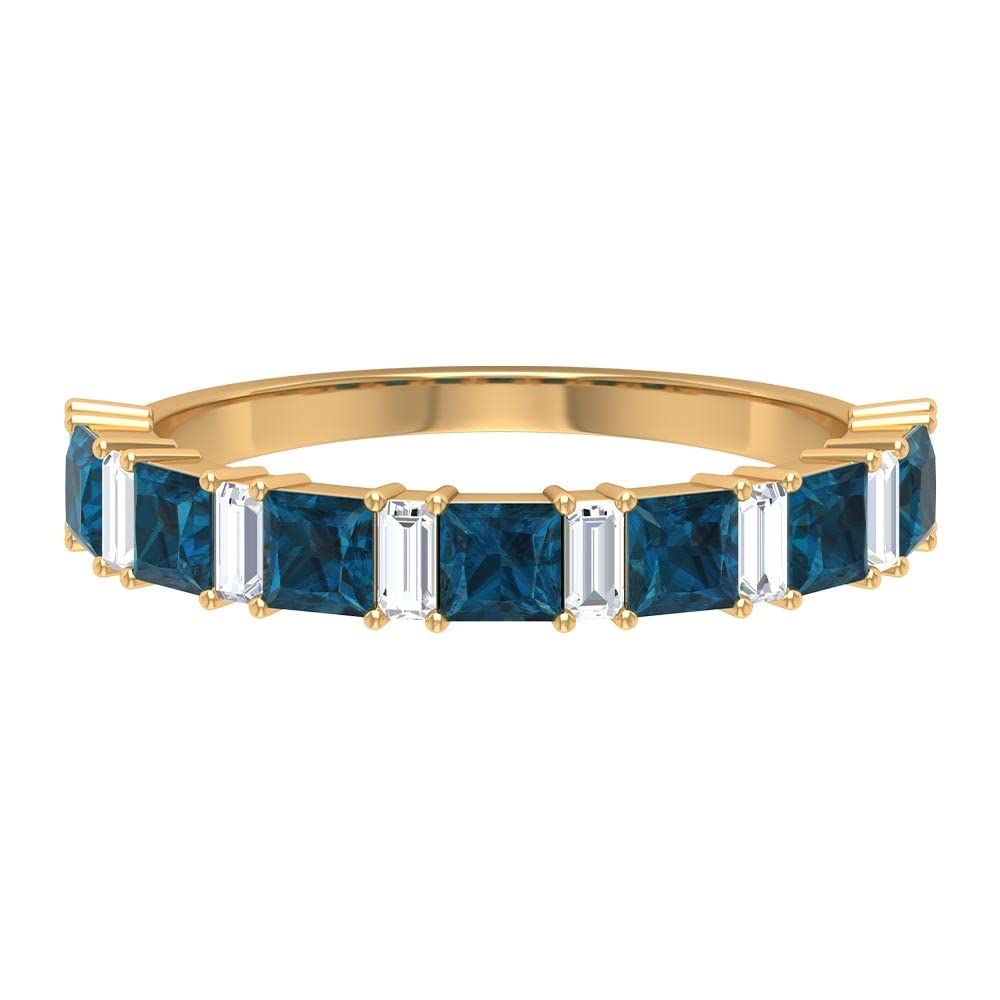1 CT London Blue Topaz & Diamond Semi Eternity Ring for Women - 14K Solid Gold Half Eternity Band - Perfect for Anniversaries, Engagements & Special Occasions