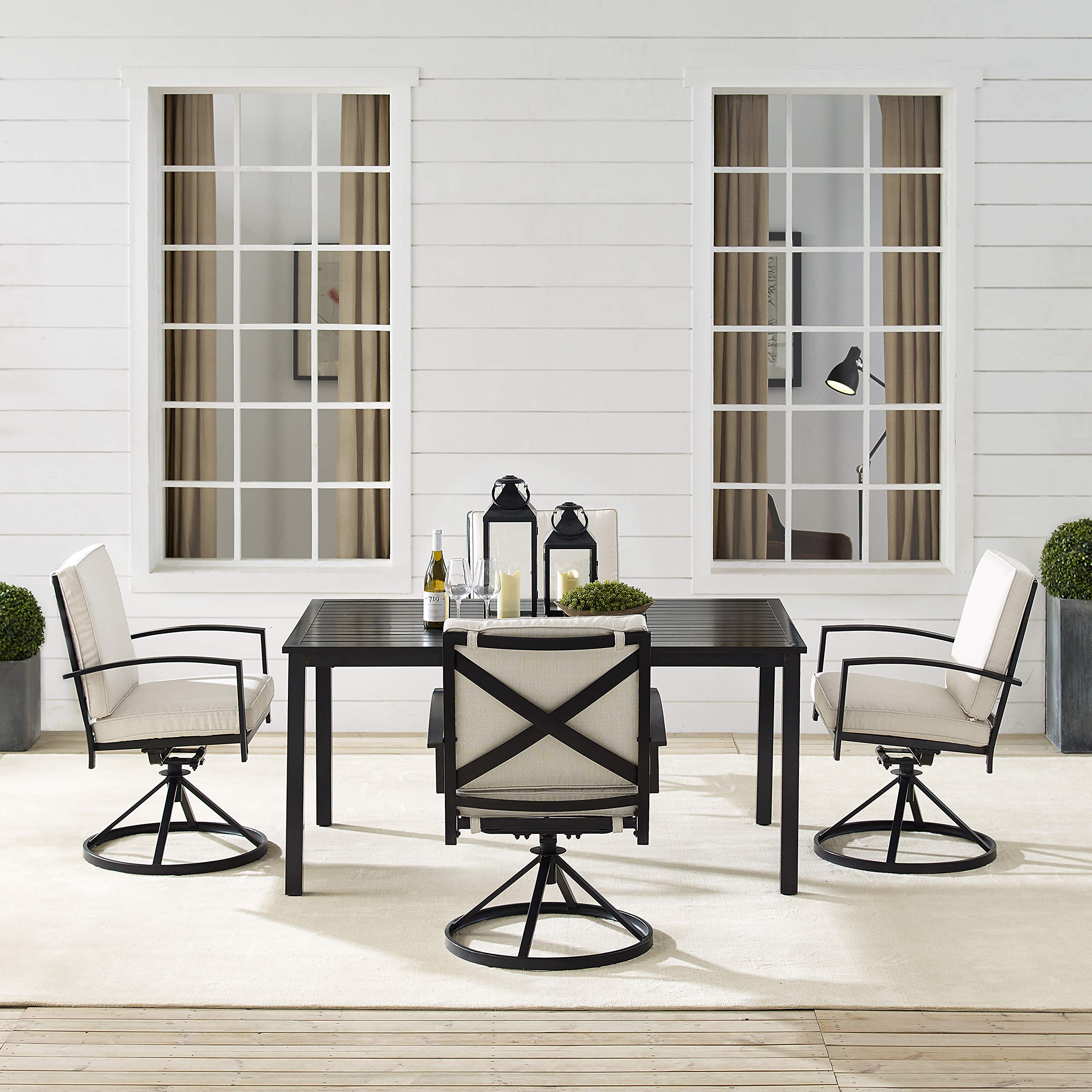 Crosley Furniture Kaplan 5-Piece Outdoor Dining Set for 4 - Patio Table & Chairs with Oatmeal Cushions - Oiled Bronze Finish - Perfect for Backyard, Deck, Garden & Outdoor Entertaining