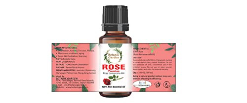 Premium Botanic Garden Rose Essential Oil (Rosa Damascena Mill) - 100% Natural & Pure for Radiant Skin - 10ml - Perfect for Aromatherapy, Massage & Skincare Routine