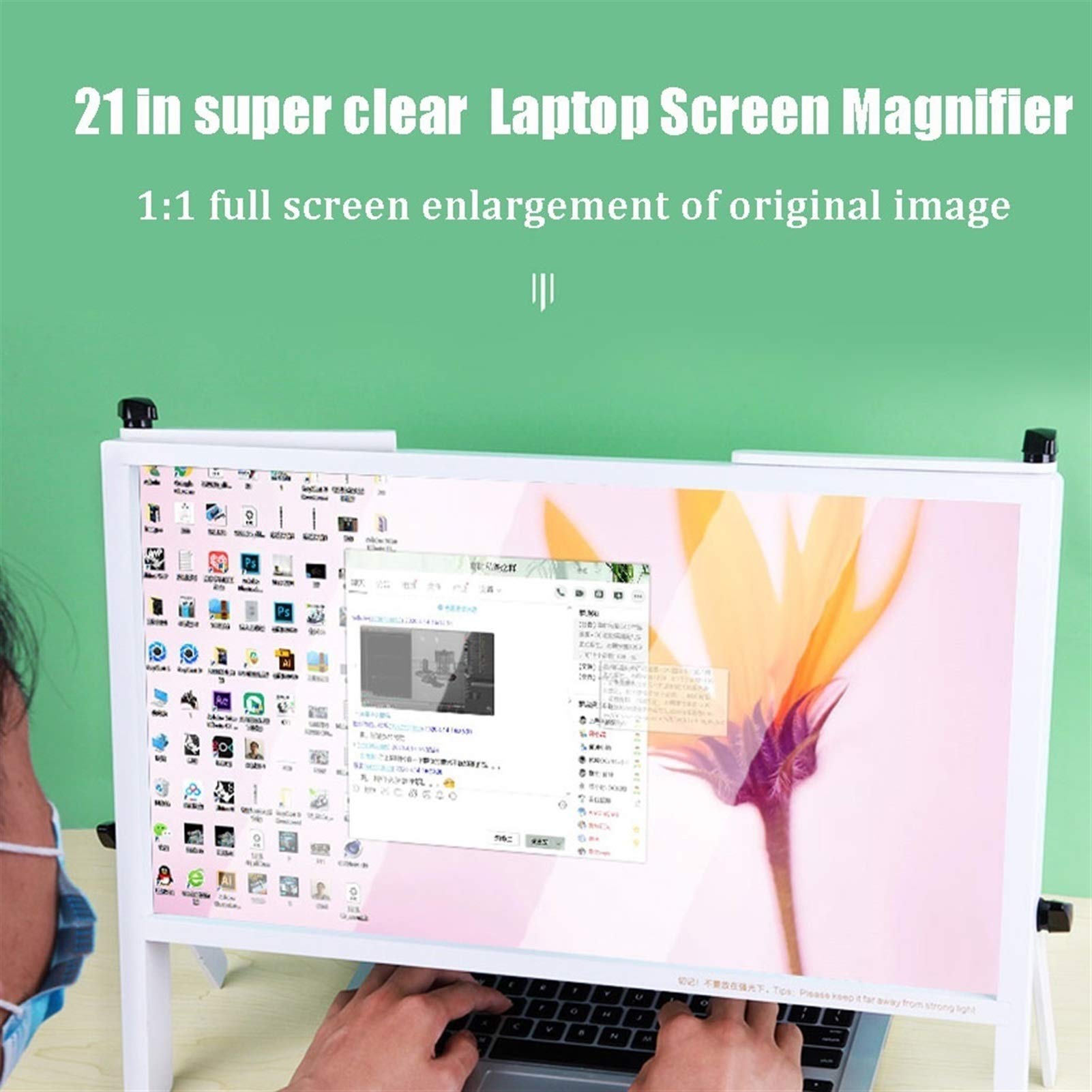 21 Inch Laptop Screen Magnifier - 3D Physical Magnifying Glass with Anti-Blue Light Technology, Portable Extender Stand for Computer Magnifying Screen Laptop Stands, White - Ideal for Reading, Gaming, and Office Work
