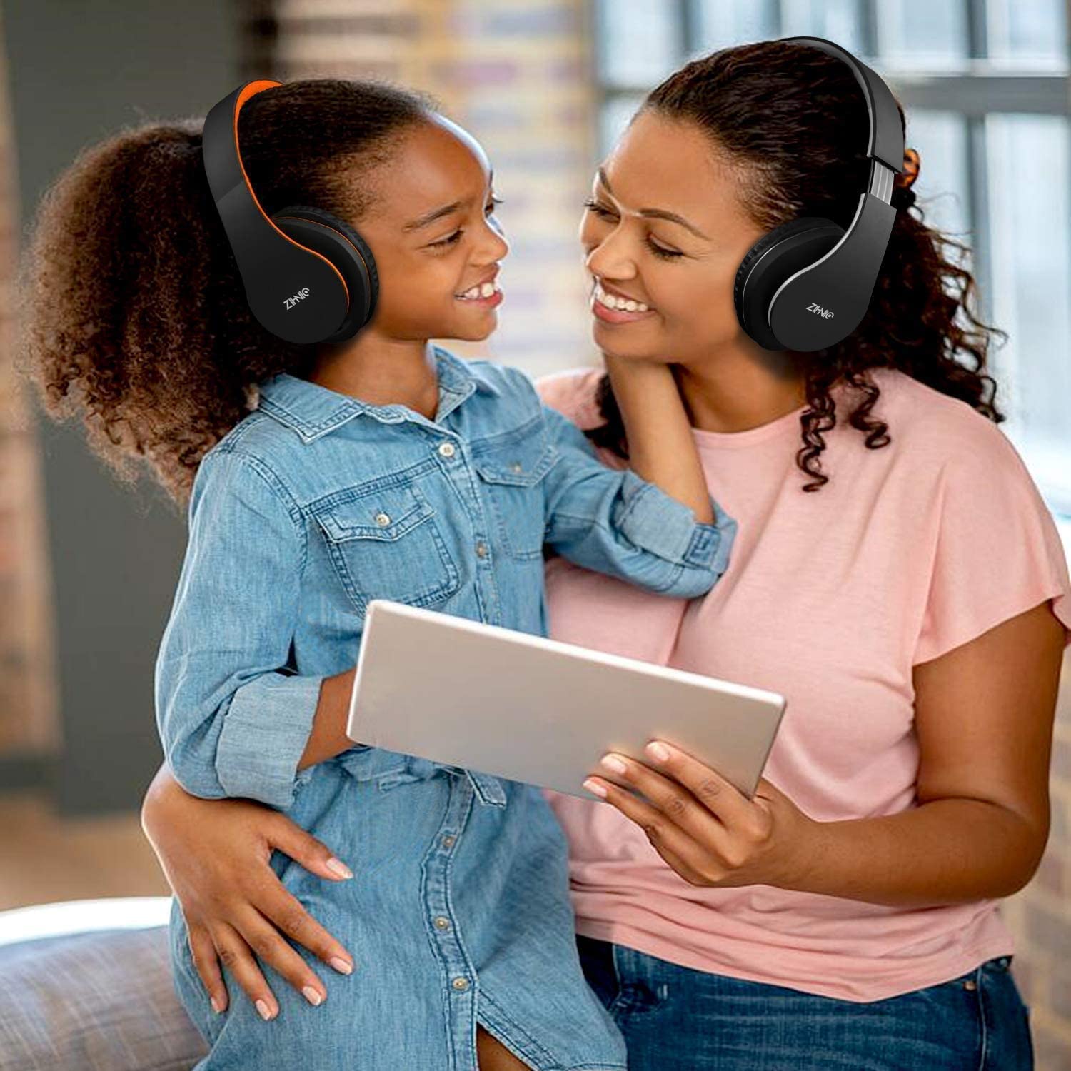 ZIHNIC Bluetooth Over-Ear Headphones Wireless & Wired Foldable Stereo Headset with Micro SD/TF, FM - Lightweight Comfortable Earmuffs for Phone, PC, Gaming, Travel & Work (Orange)