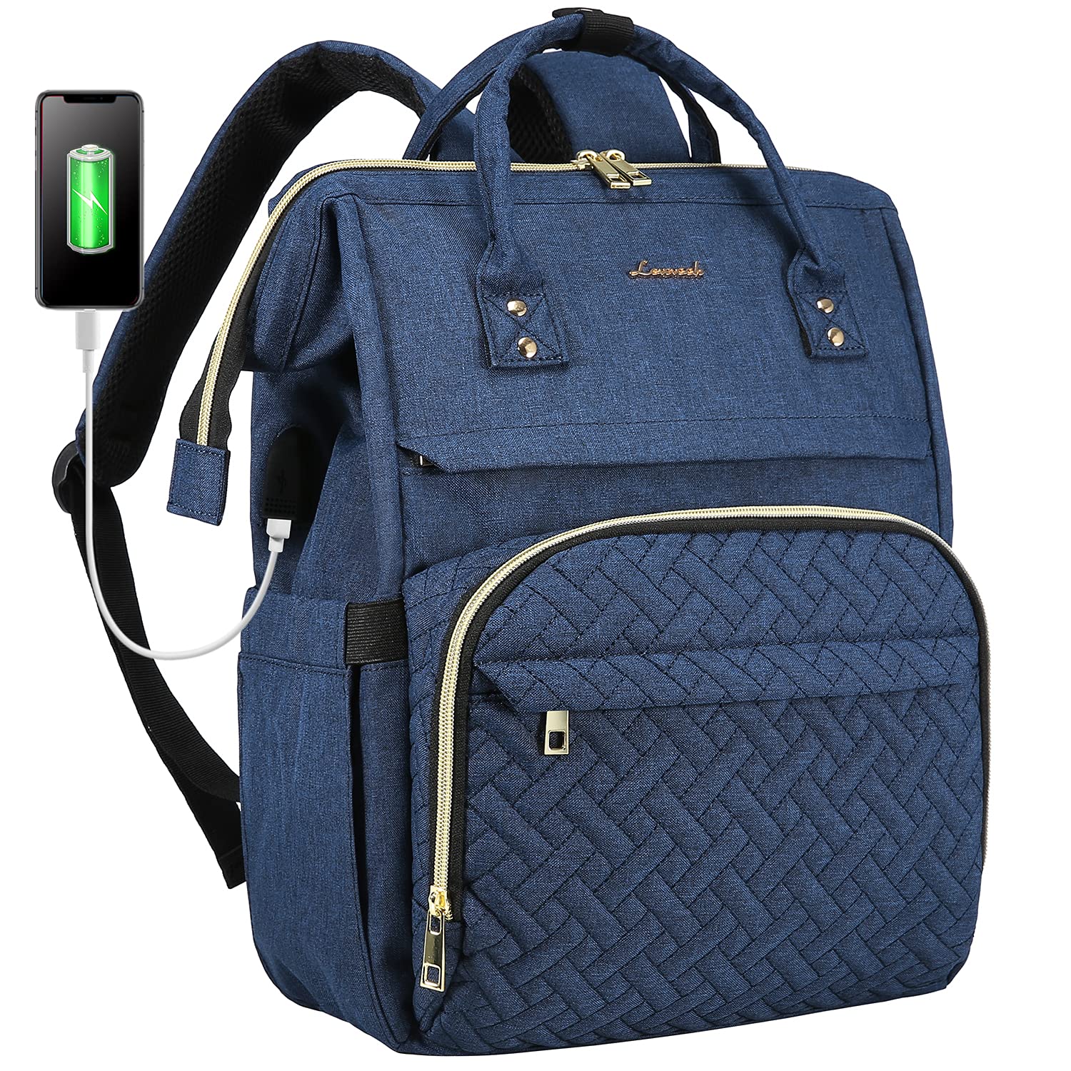 LOVEVOOK Women's Fashion Laptop Backpack - 15.6 Inch Business Computer Bag with USB Charging Port, Travel Backpack for Work, School & College, Nurse Doctor Professional Backpack - Navy Blue